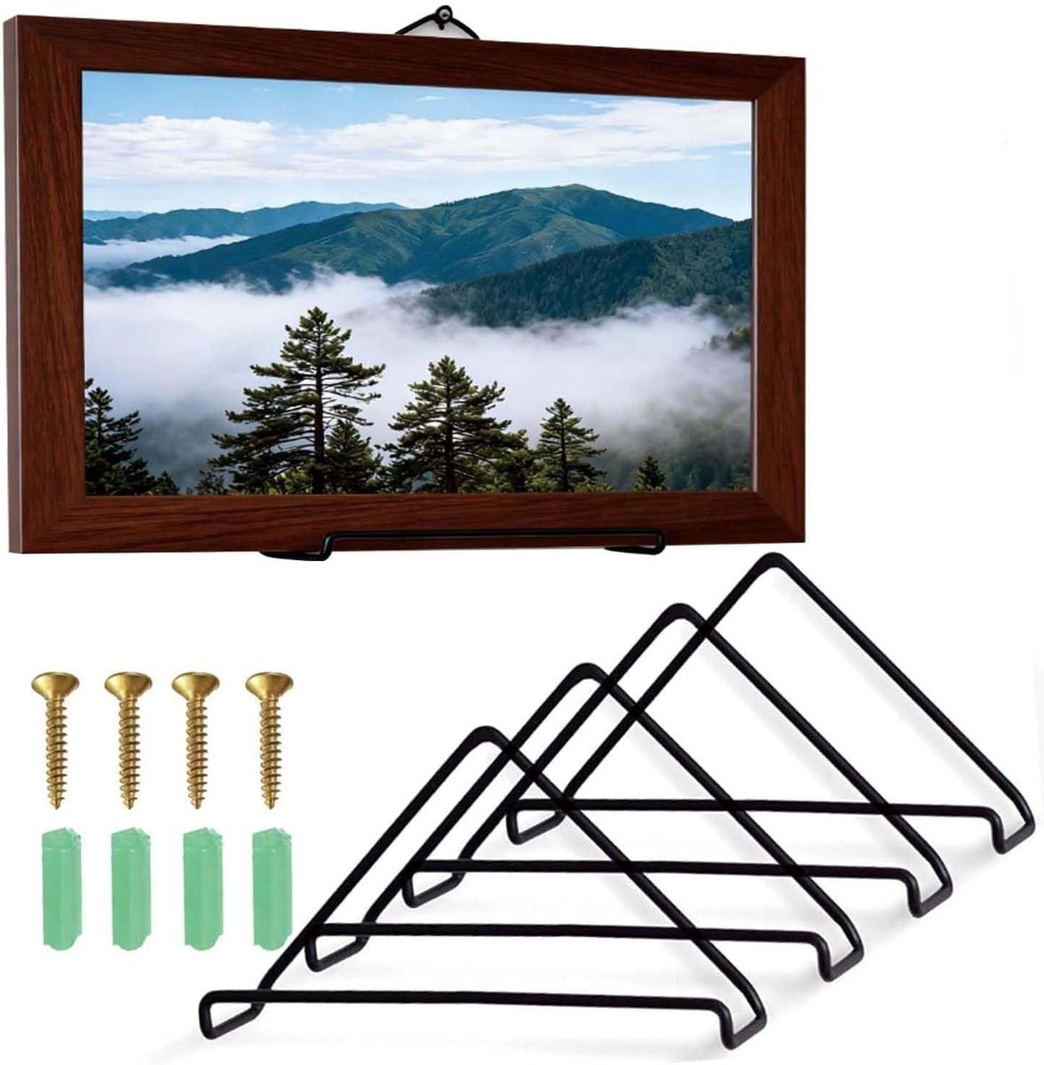 SnelShoppen - Set van 4 Wandmontages voor Gramophone Platen, Vinyl Record Rack, Zwart, Makkelijk te Installeren, Perfect voor Exposities en Decoratie
