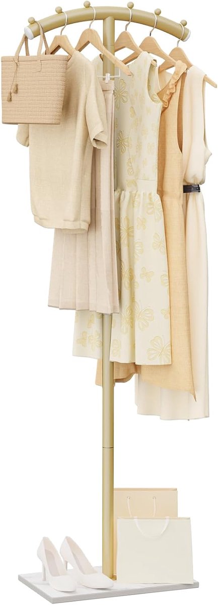 SnelShoppen - T-Shaped Metal Clothes Hanger - Moderne Vrijstaande Kledingrek met Skirt Bib Basis - 175 cm Gouden Kledinghanger voor Kleding, Tassen en
