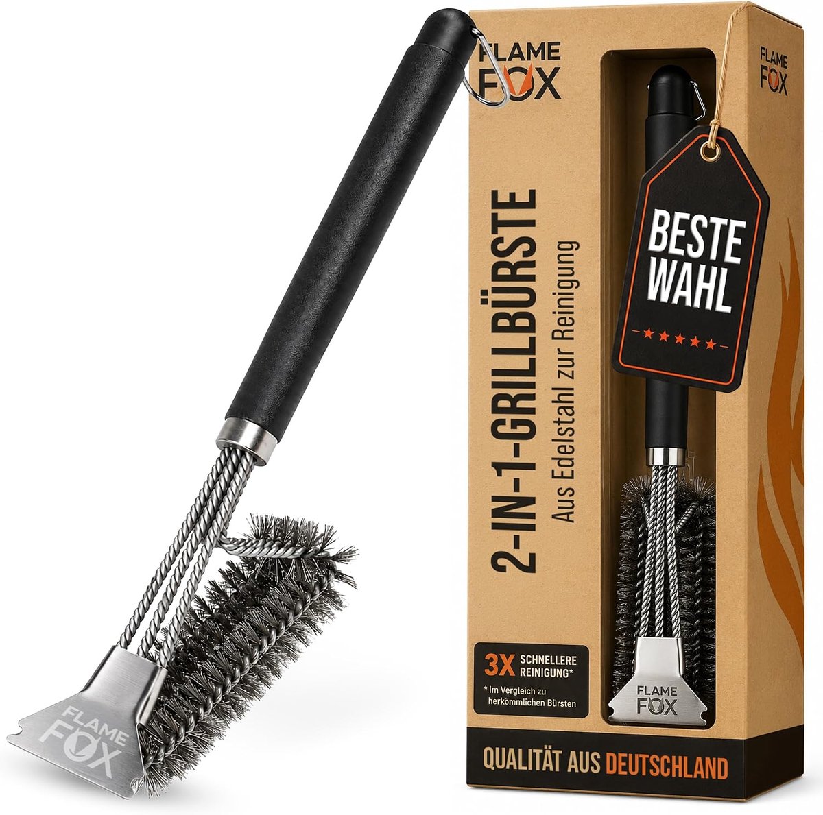 SnelShoppen - Grillborstel Roestvrij Staal - Grill Cleaning Brush met Schraper - Perfect voor BBQ, Tuin, Keuken - Efficiënt Grillen en Schoonmaken - 1