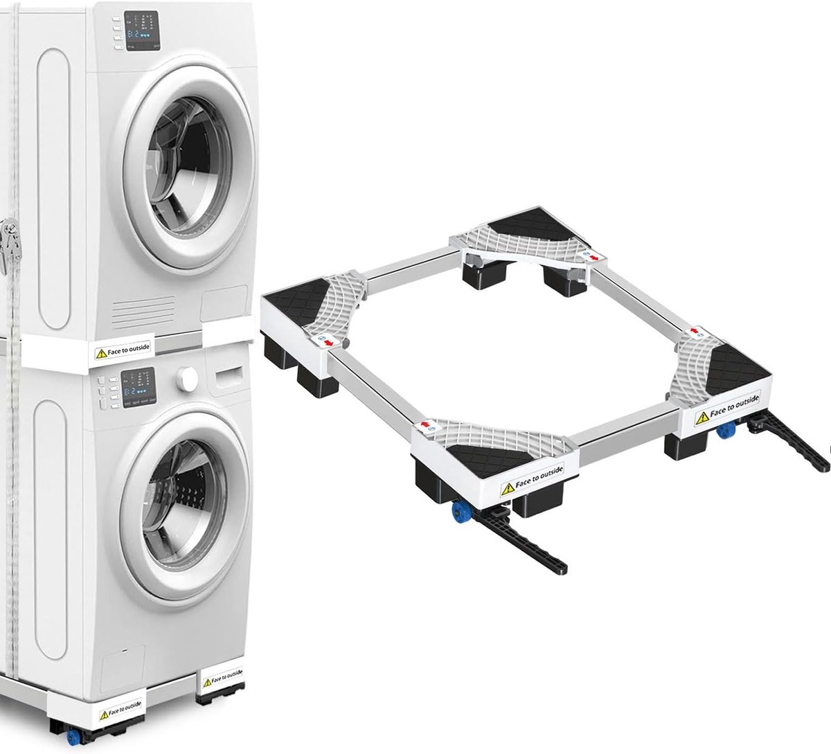 Wasmachine Verhoger met Wielen – Verstelbaar 42-69 cm – Anti-Vibratie – Draagvermogen 400 kg