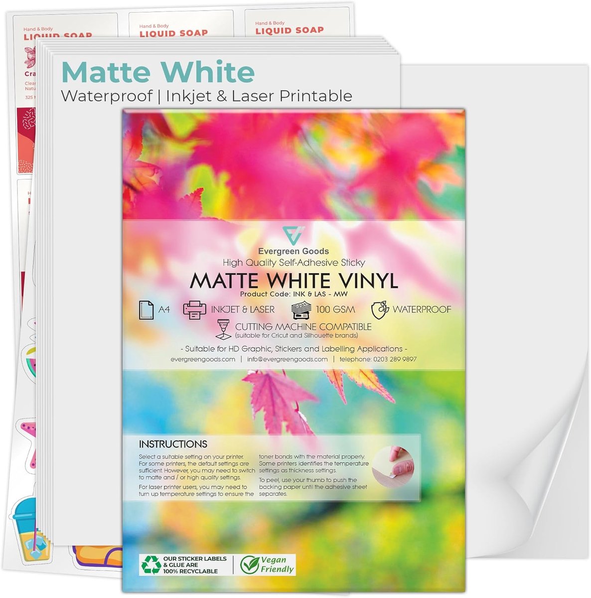 SnelShoppen - 100 Vellen A4 Waterproof Vinyl Sticker Paper - Zelfklevende Matte Witte PVC Stickers - 200gsm Inkjet en Laser Printbaar - Perfect voor L