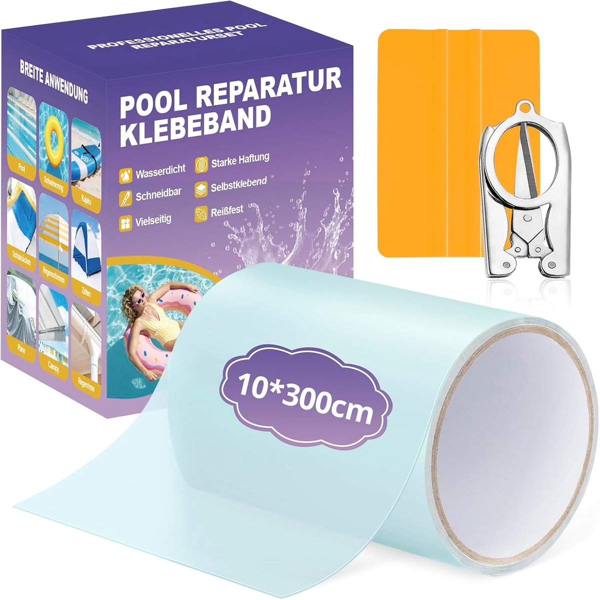 SnelShoppen - Repair Kit voor Zwembaden - Waterproof Zelfklevende PVC Reparatietape 10x300cm - Onderwater Reparatie voor Zwembadliners, Opblaasbare Bo