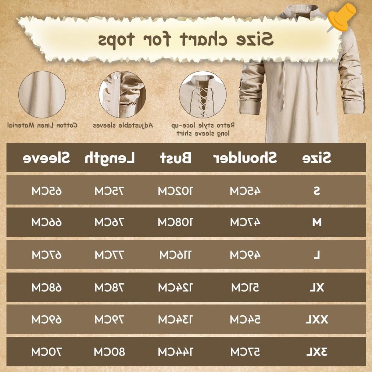 7-delig piratenkostuum voor heren met middeleeuwse kleding, renaissance outfit, inclusief broek, shirt, sjaal, riem, polsband, bijl en ketting