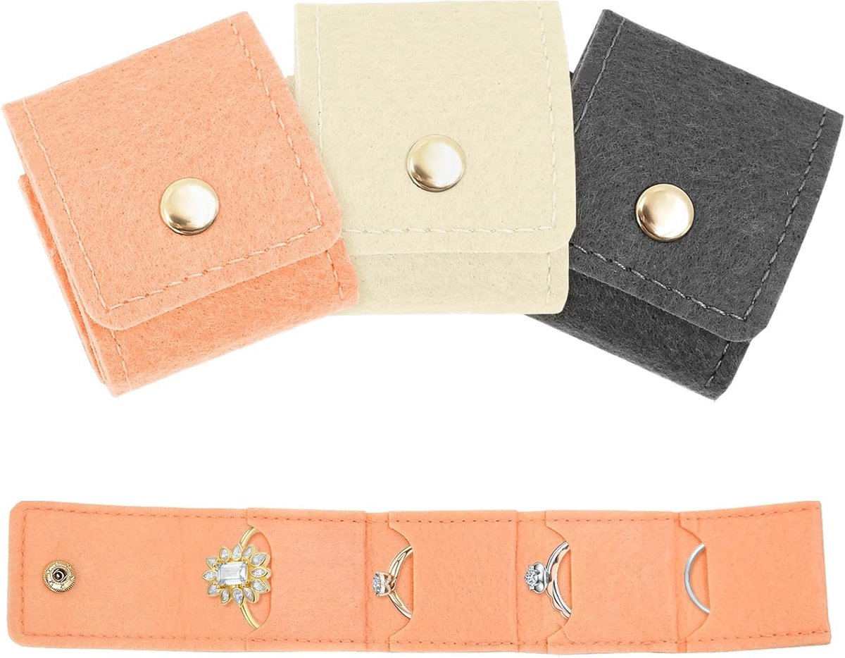 Opvouwbare sieradentas voor reizen met meerdere vakken, compact tasje voor ringen, oorbellen en halskettingen in beige, roze of grijs