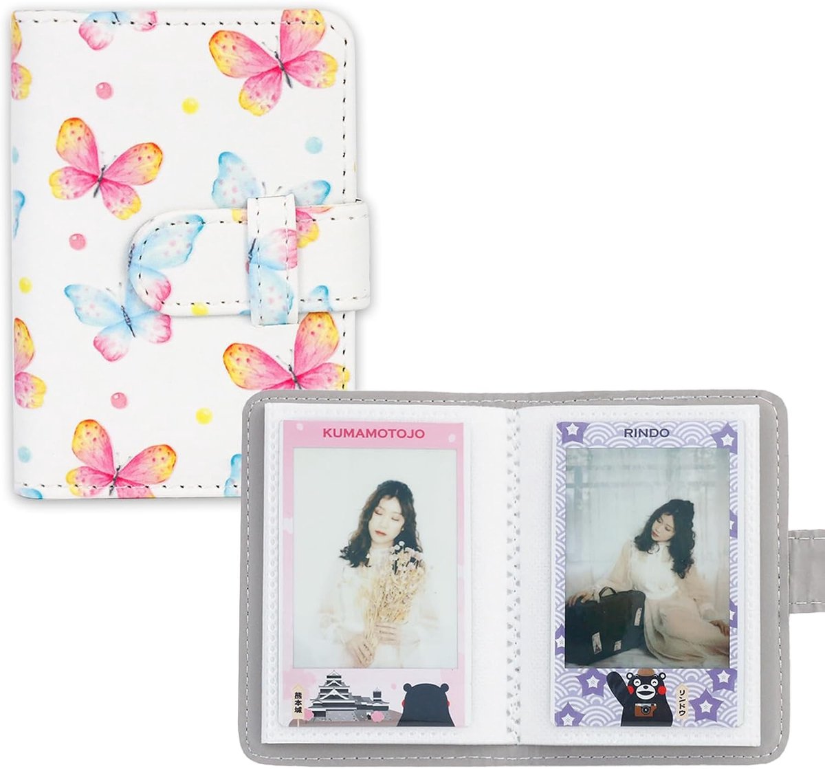 SnelShoppen - Mini Foto Album voor 2x3 Inch Foto's en Kpop Foto Kaarten, 28 Compartimenten, Compatibel met Instant Camera's, Pink Butterfly