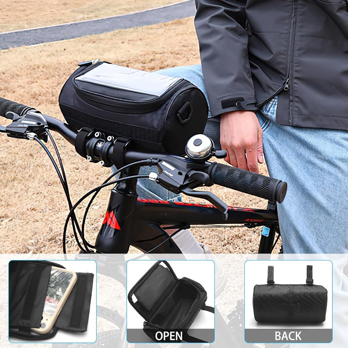 SnelShoppen - Fietstas Stuurtas Met Touchscreen, Afneembare Riem, 3 Liter Spatwaterdichte Fietsstuurtas Voor E-bike, Mobiele Telefoon Fietstas Voor Al