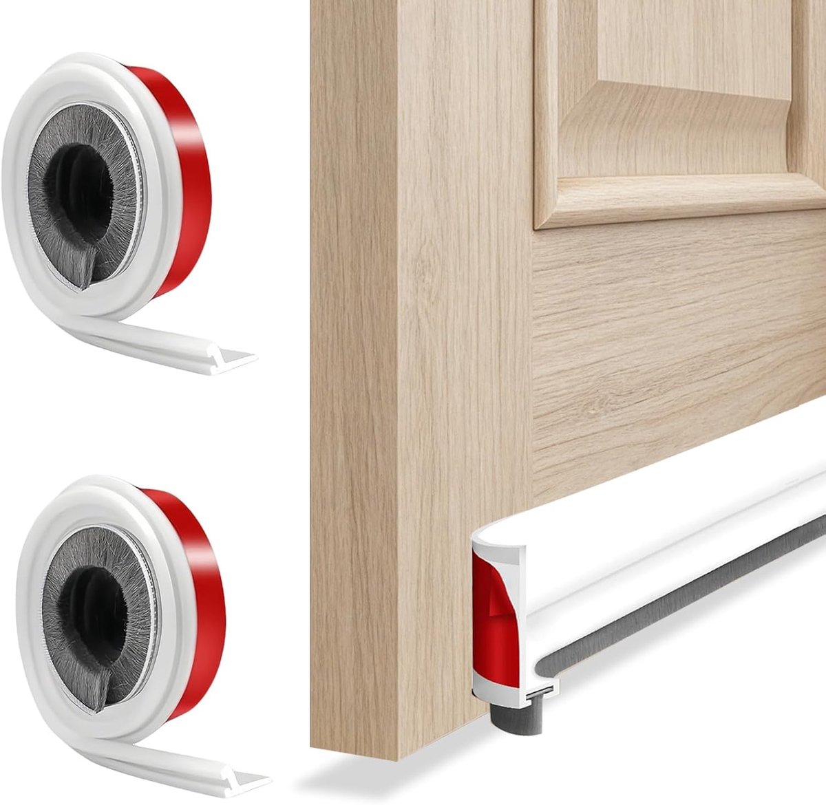 SnelShoppen - Pack van 2 Deurdichtingen, Zelfklevende Deurafdichting, Geluiddicht, Windbescherming, Insecten/Dust Bescherming, Silicone Deur Seal Tape