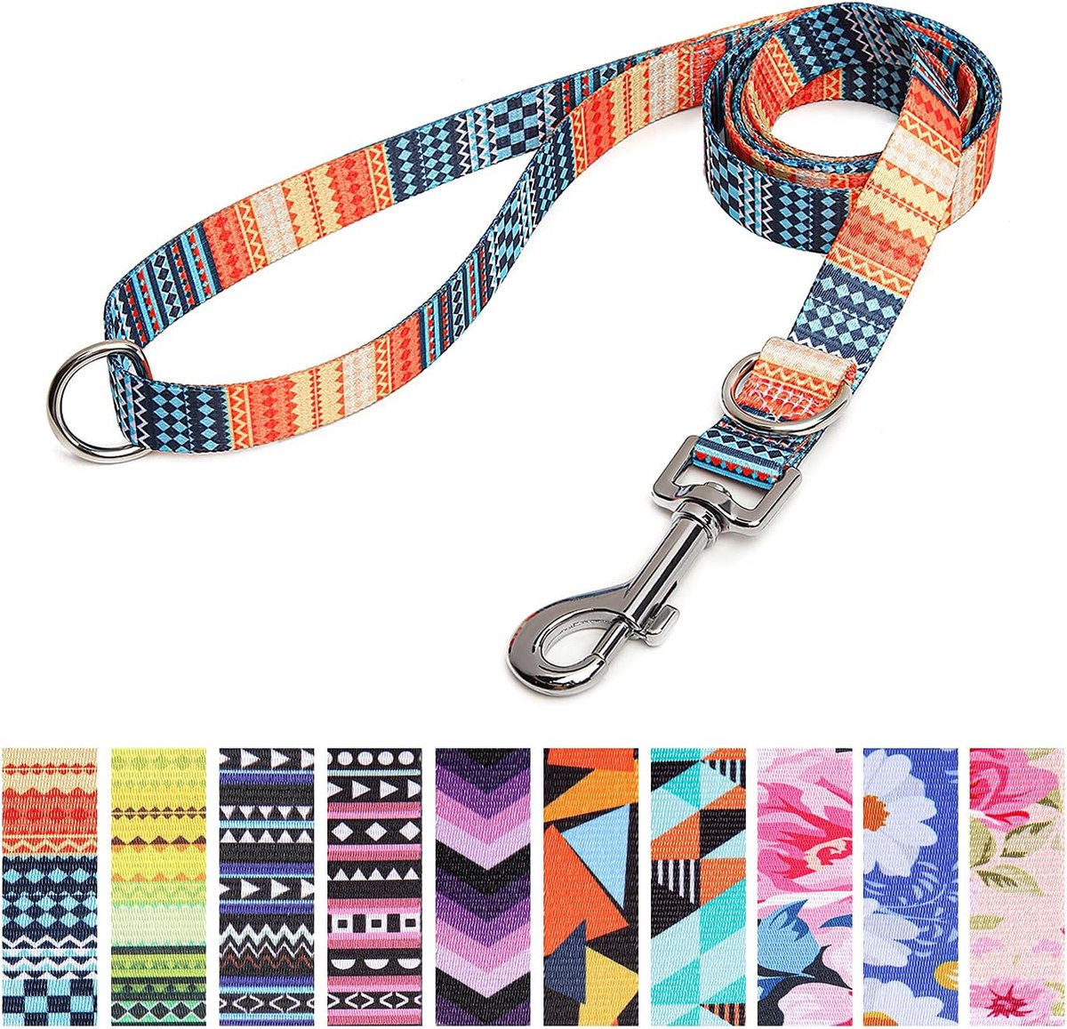SnelShoppen - Hondenlijn Verstelbaar, Comfortabele Nylon Hondenriem met Dubbele D-Ring voor Kleine, Middelgrote en Grote Honden, 120cm x 2cm (Oranje)