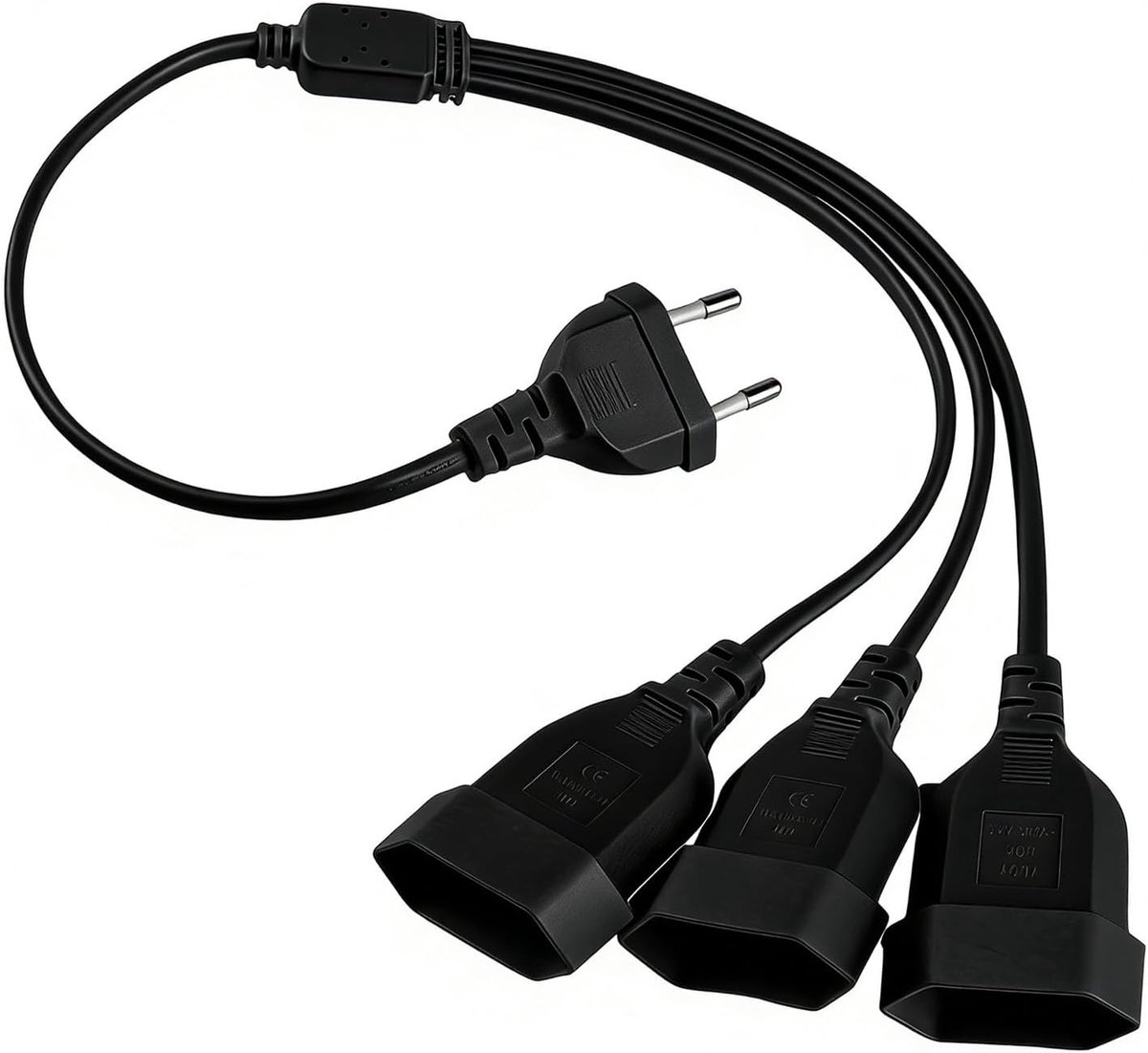 SnelShoppen - Euro Plug Verlengsnoer 3-in-1 Plat Snoer 0.5 m Stekkerdoos 250 V Zwart voor TV, PC, Computer, Monitor, Hoogwaardige Koper, Vlamvertragen