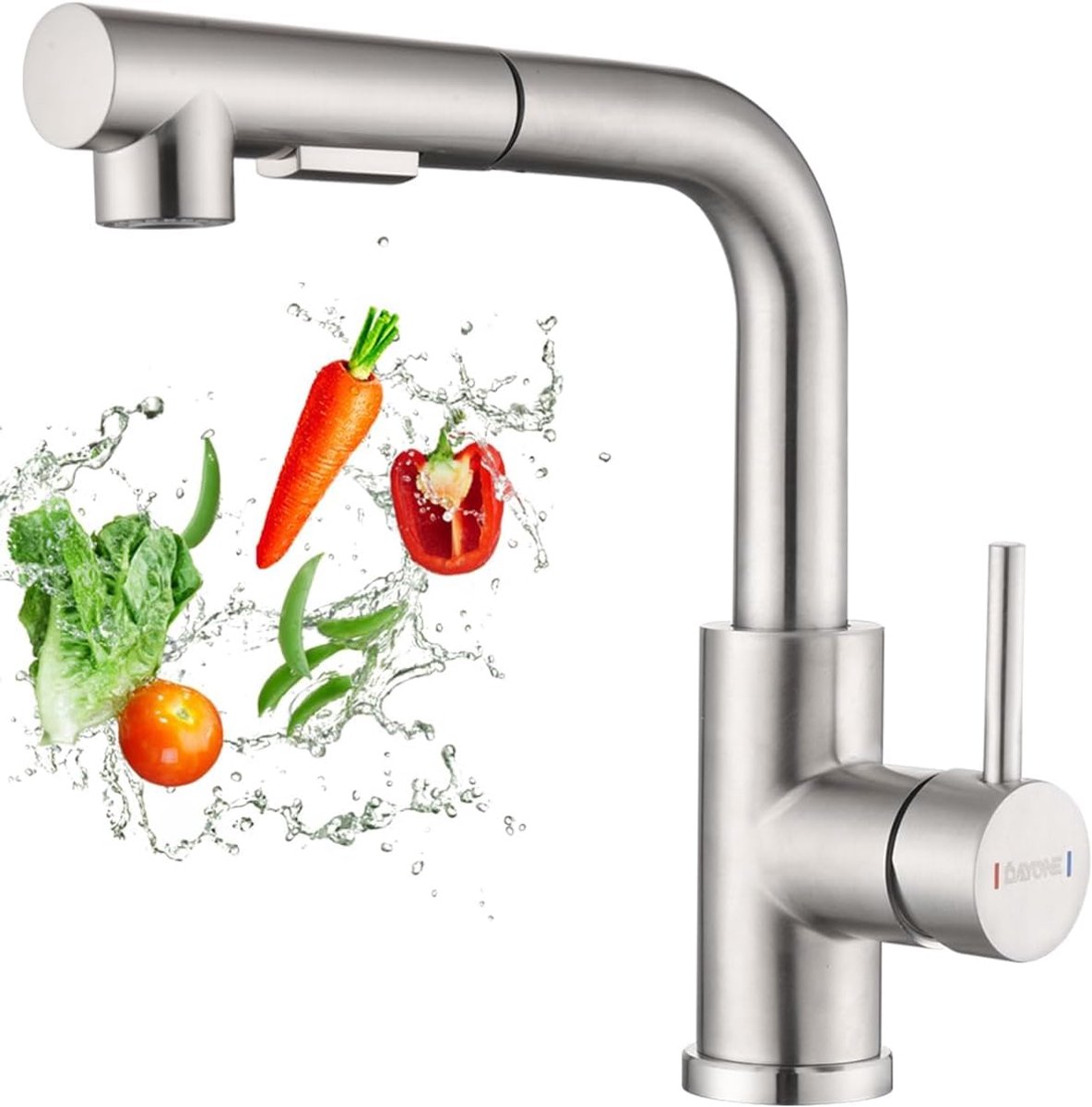 SnelShoppen - Keuken Mengkraan met Uittrekbare Spray, RVS Keukenmengkraan met Hoge Arc, 360° Draaiend, 2 Spray Modi, Keuken Faucet voor Thuisgebruik