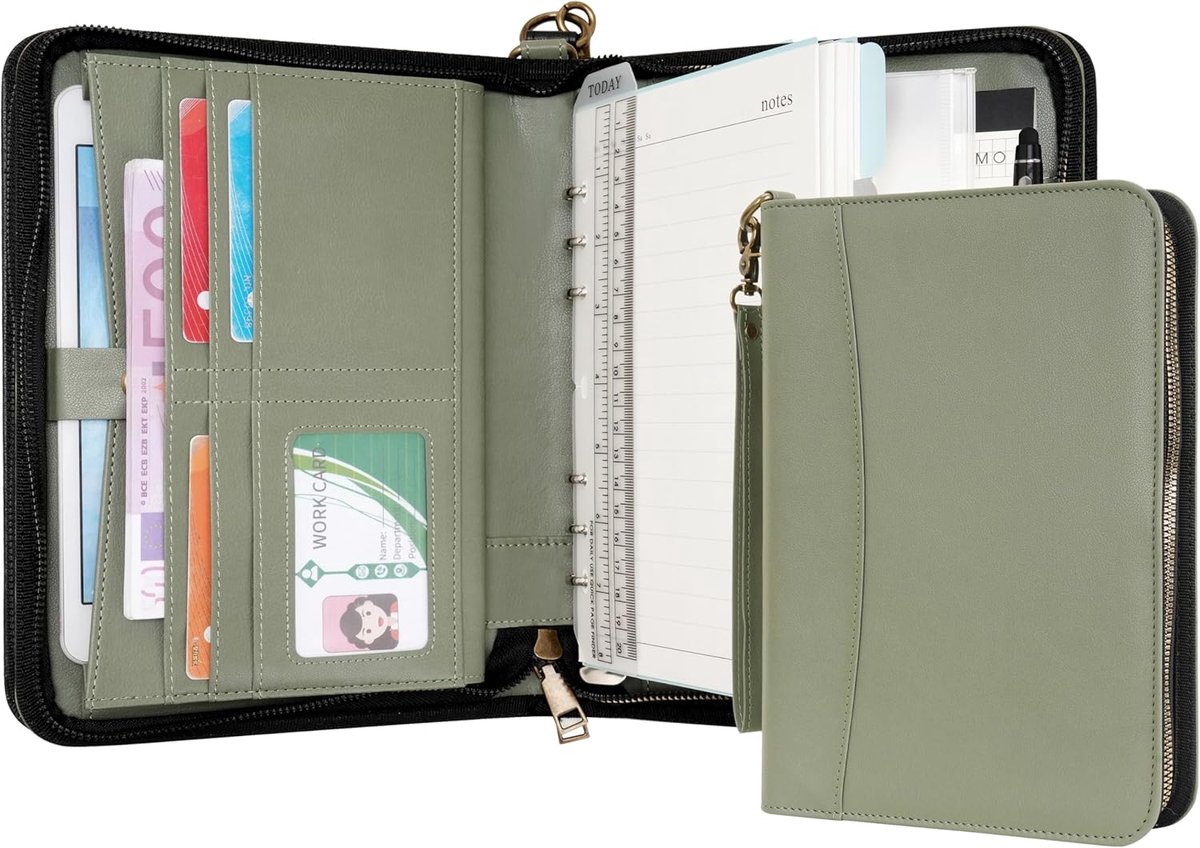 SnelShoppen - A5 Portfolio Binder Journal met Rits - PU Leren Notitieboek met Afneembare Navulbare Notitieblok, Legale Pad voor Zaken, Studie en Reis