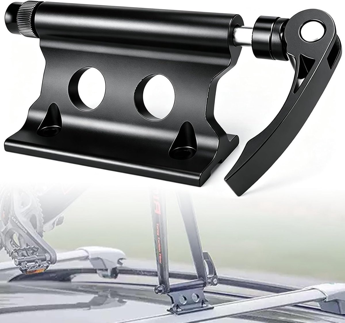 SnelShoppen - Fietsvorkhouder Aluminium met Snelspanner - Voorvorkhouder voor Vrachtwagen, Aanhanger, Dakdrager - Zwarte Mountainbike Transporthouder