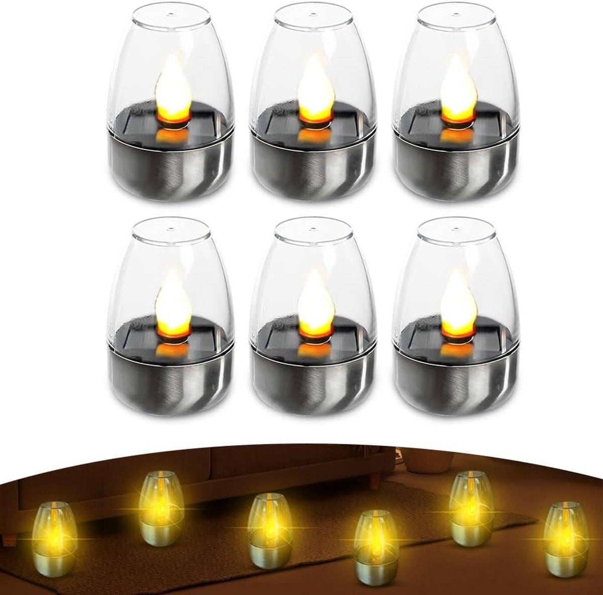 SnelShoppen - Outdoor Sun Candles 6 Pack LED Kaarsen - Geen Vlam - Swing Flame - Weerbestendig voor Tuin, Patio, Decoratie, Feest, Bruiloft