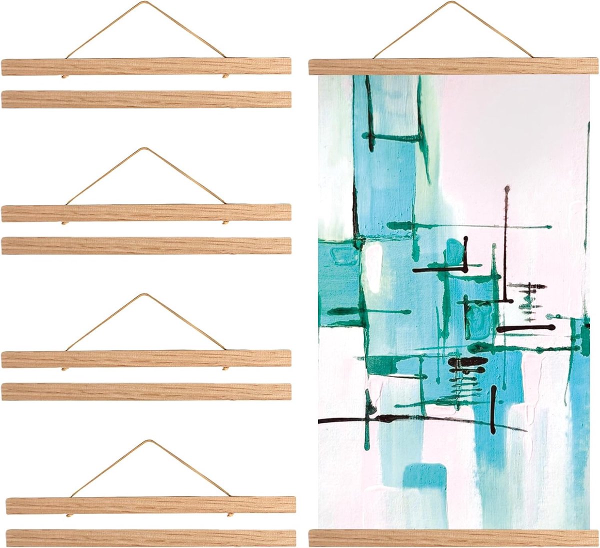 SnelShoppen - Set van 4 Houten Poster Frames 30 cm - A3 Magnetische Poster Hangers - Ideaal voor Foto's, Kunstwerken, Thuis, Kantoor, Workshop