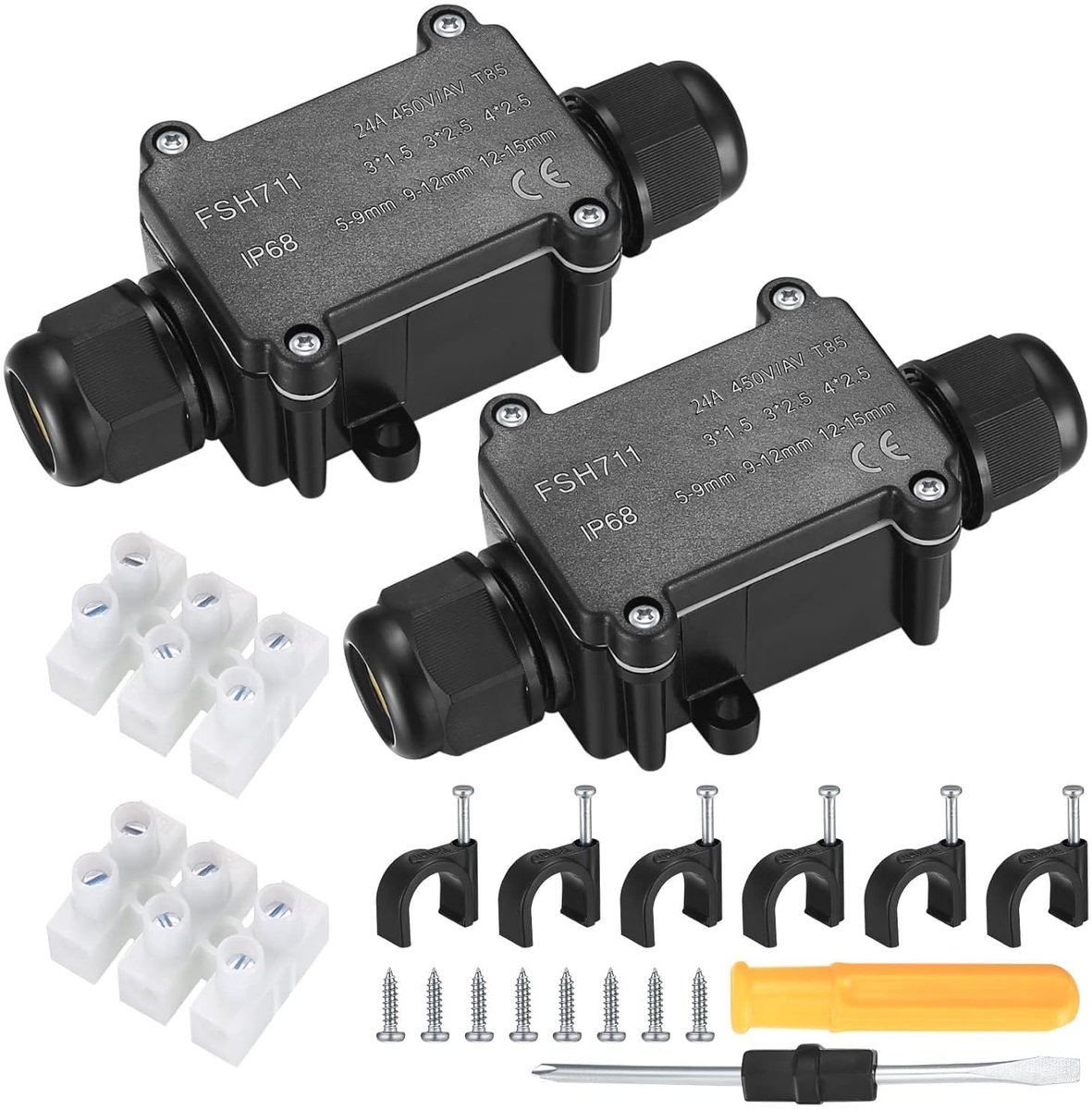 SnelShoppen - IP68 Verbindingdoos 2-Weg M20, 2 Stuks, Waterdicht voor Buiten, Geschikt voor 5-9 en 9-12 mm Draad, UV-Bescherming, Schokbestendig, Duur