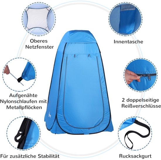 FloraGrace Pop-Up Tent Voor Een Persoon - 120 x 120 x 190 Cm - Polyester - Blauw - Mobiele Douchentent En Omkleedtent Voor Camping En Strand — afbeelding 4