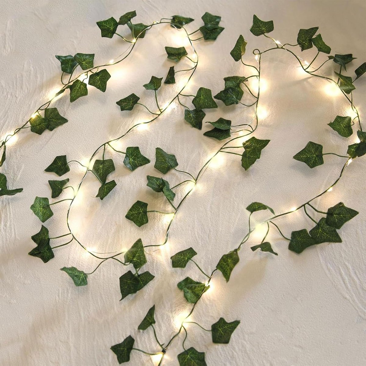 SnelShoppen - Kunstplant Klimop met Fairy Lights, 2 m, 20 LED's, Binnenverlichting, Batterij, Warm Wit, Perfect voor Kinderkamer, Slaapkamer, Bruiloft