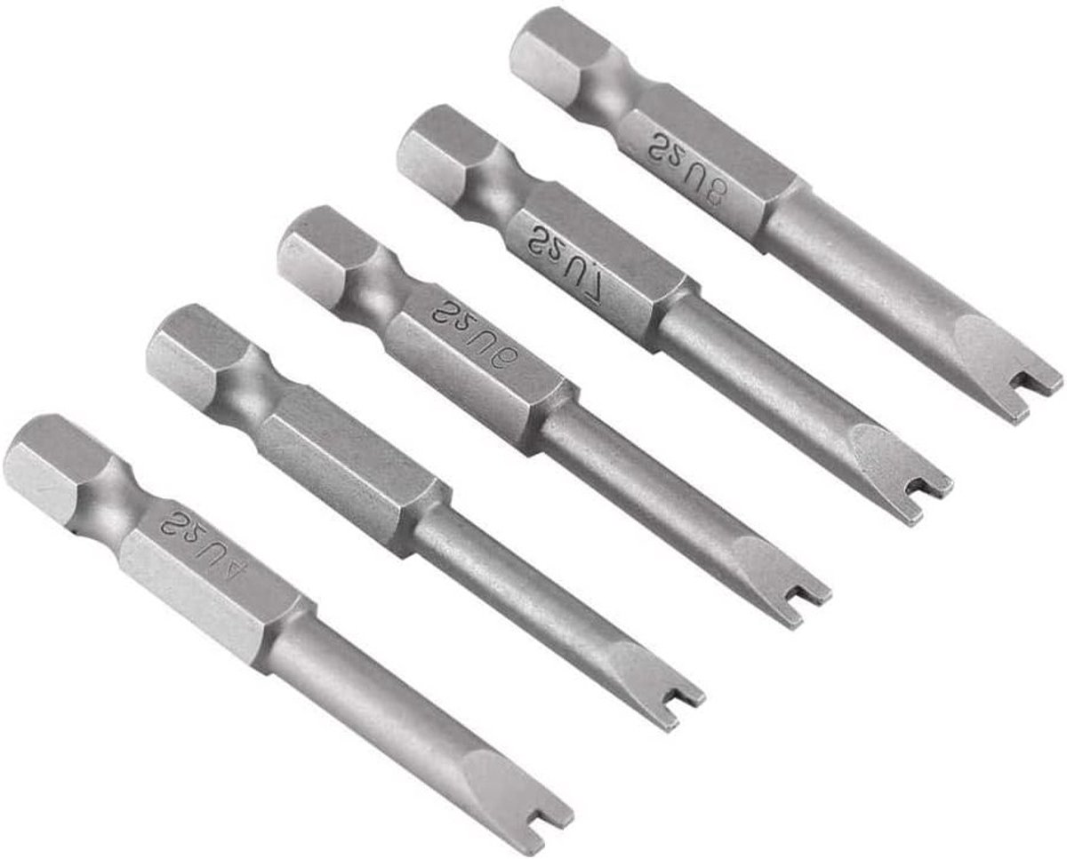 Set van 5 U-vormige magnetische schroevendraaiers met hexagonale schacht van S2 staal, 50 mm lang