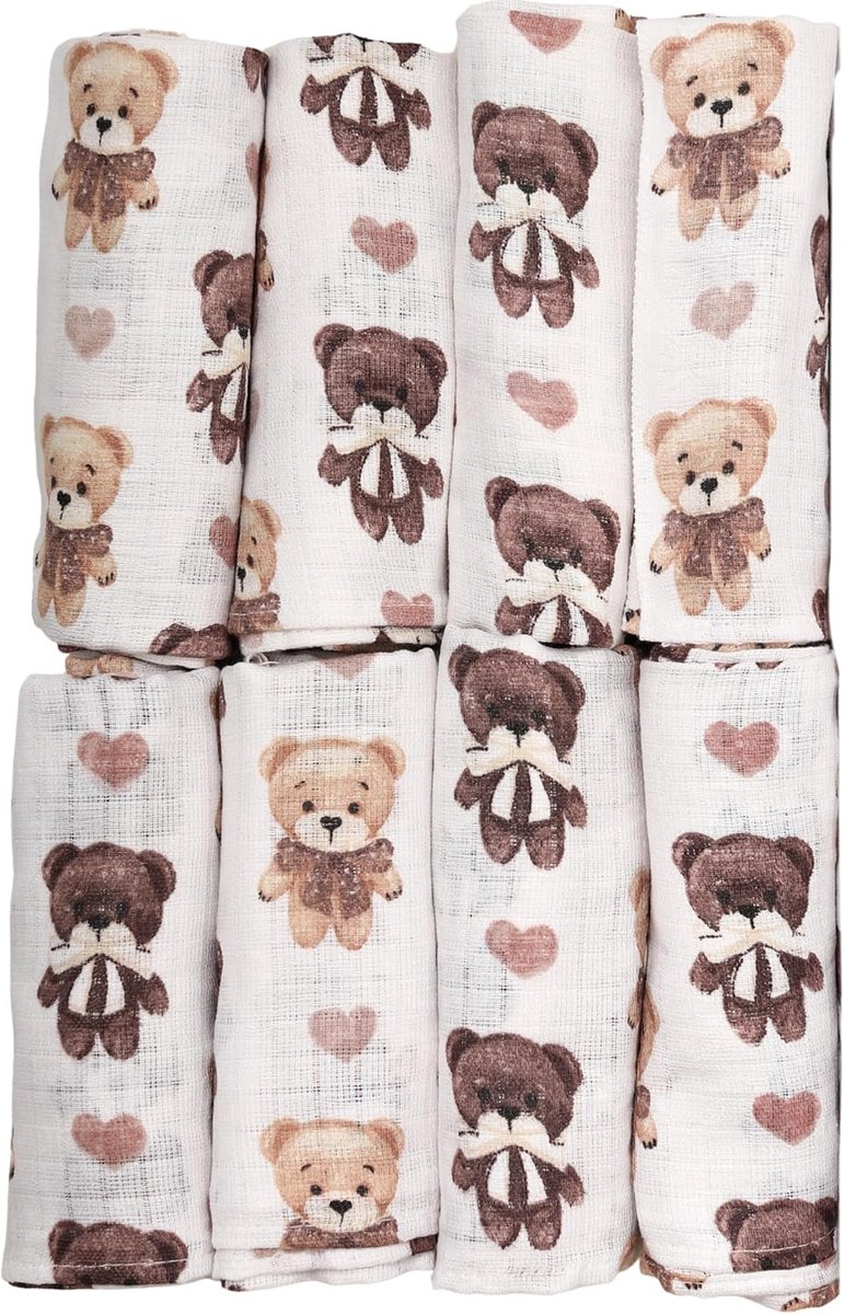 SnelShoppen - Set van 8 Muslin Doeken 80x70 cm van 100% Katoen - Ademend, Veilig en Multifunctioneel - Burp Doeken, Wikkeldoeken, Zomer Deken voor Bab