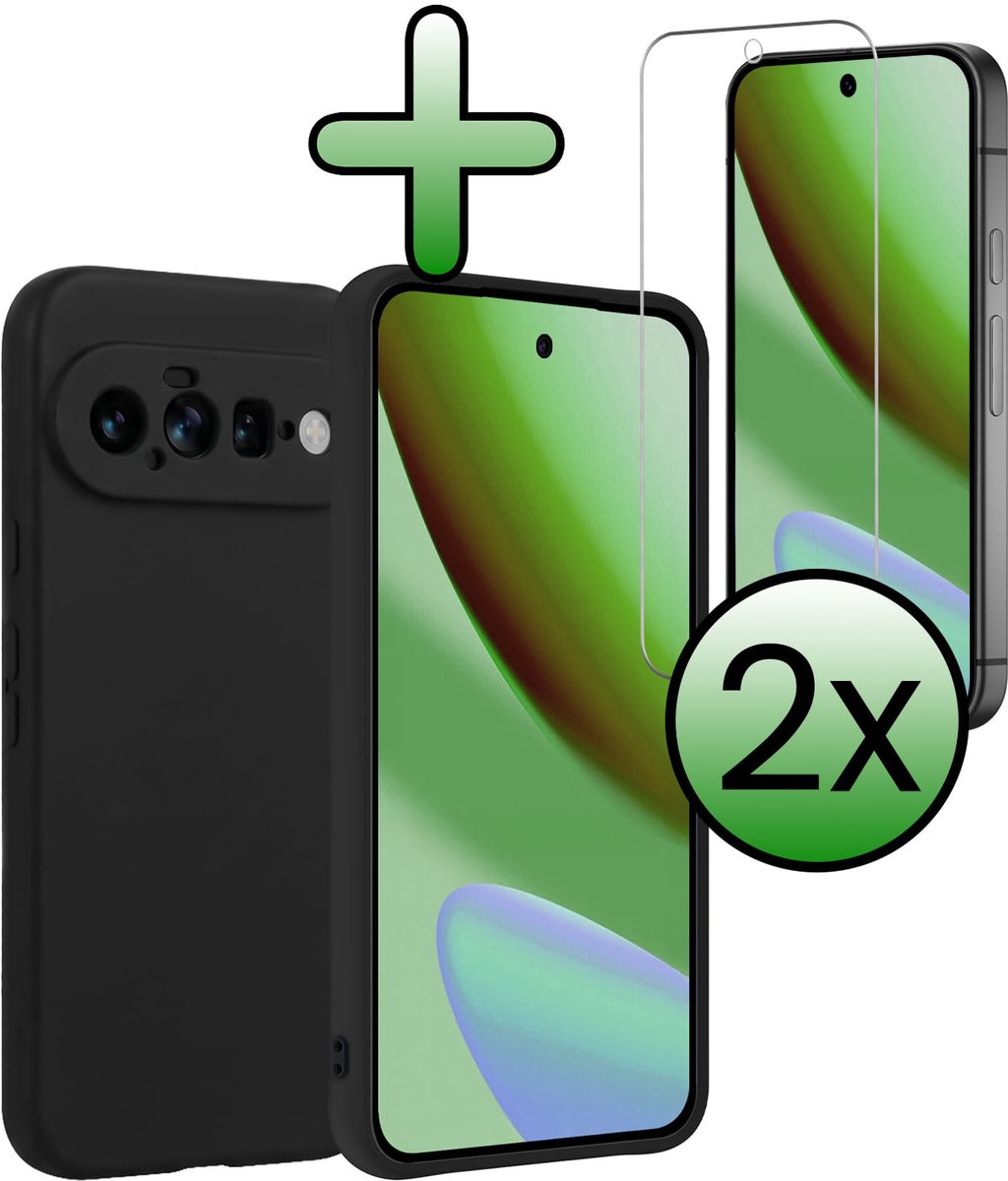 Hoesje Met 2x Screenprotector - Geschikt voor Google Pixel 11 - Sterk & Shockproof - Back Cover - Siliconen Case - Telefoon Hoes - Zwart