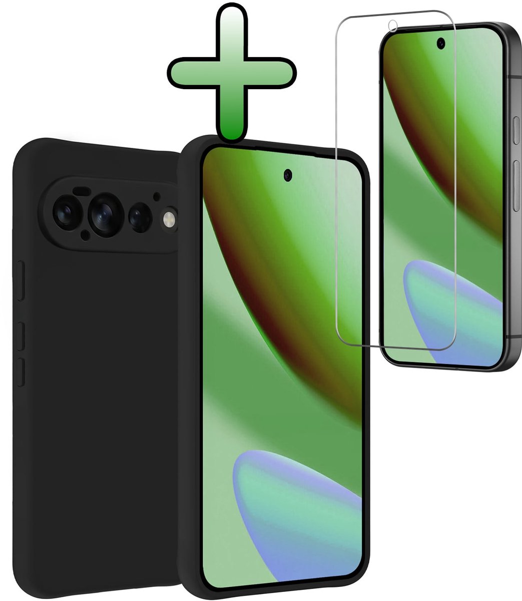 Hoesje Met Screenprotector - Geschikt voor Google Pixel 11 Pro - Sterk & Shockproof - Back Cover - Siliconen Case - Telefoon Hoes - Zwart