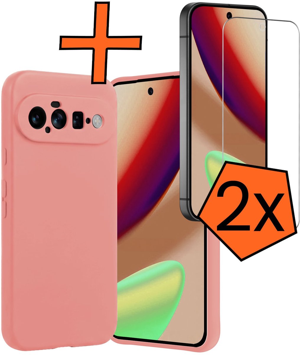 Hoes - Met 2x Screenprotector - Geschikt voor Google Pixel 11 - Sterk & Shockproof - Back Cover - Siliconen Case - Telefoon Hoes - Lichtroze