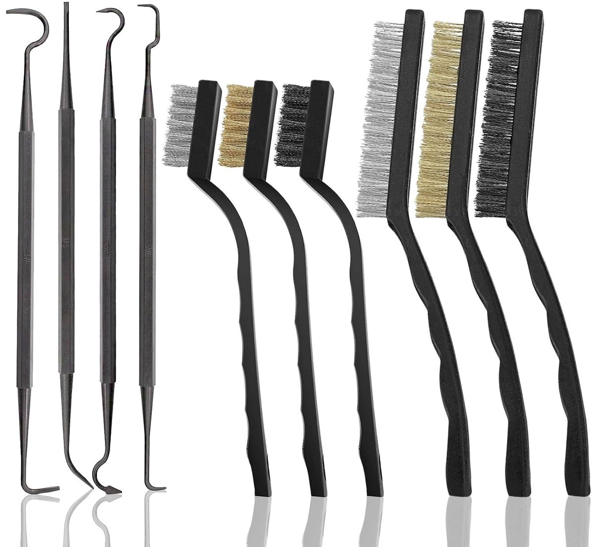 Set van 6 Draadborstels voor het Reinigen van Roest en Vuil, Inclusief Messing, Nylon en RVS Borstels van 18/9 cm voor Diverse Toepassingen