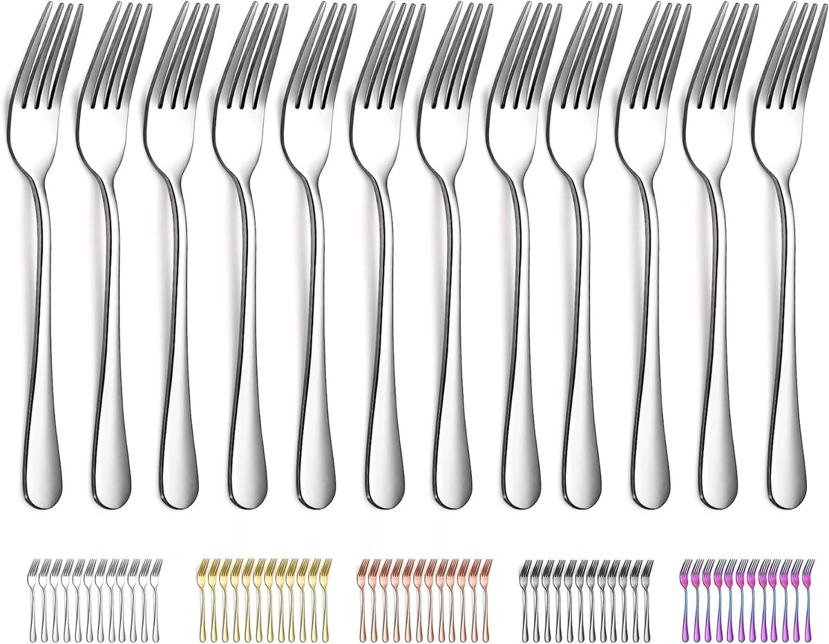 SnelShoppen - 12-delige RVS Dinner Fork Set - 20.5 cm Tafelvorken, Dessertvorken, Cakevorken - Makkelijk Schoon te Maken, Vaatwasserbestendig - Perfec