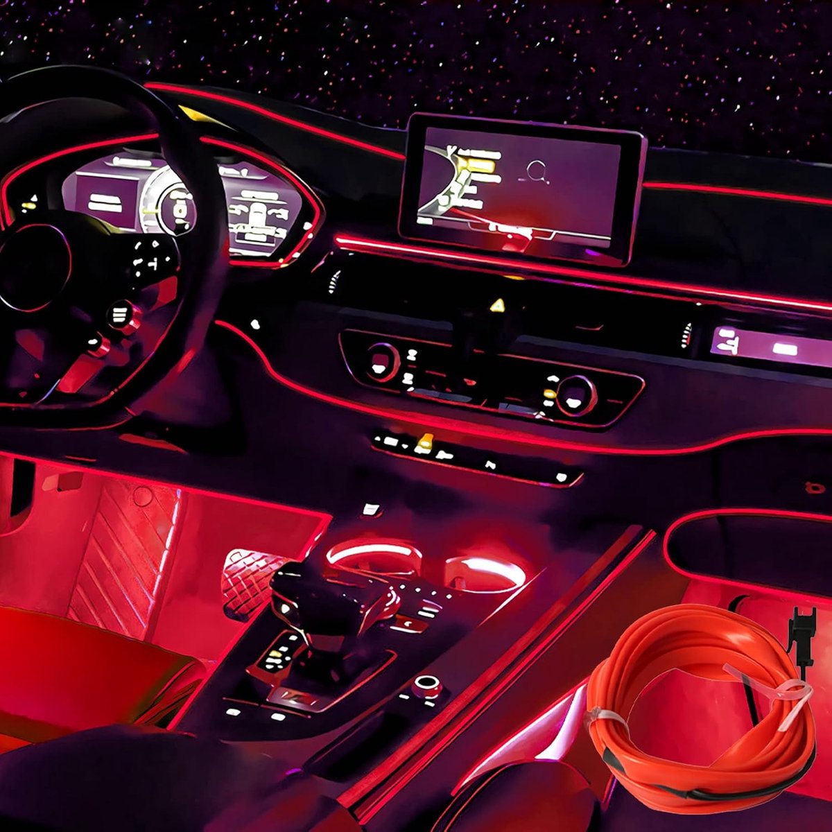 SnelShoppen - Car LED Ambient Light 5m, Waterproof Mood Light met USB Poort, Flexibel en Duurzaam, Indoor en Outdoor Gebruik, Rood, Perfect voor Feest