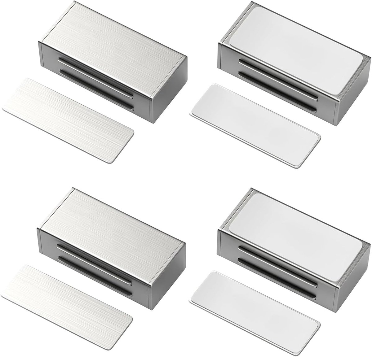 SnelShoppen - Sterke Zelfklevende Deurmagnets 4 Stuks 65 x 25 x 14 mm RVS Geen Boren Nodig voor Keuken, Meubels, Balkon, Kastdeuren (Zilver)