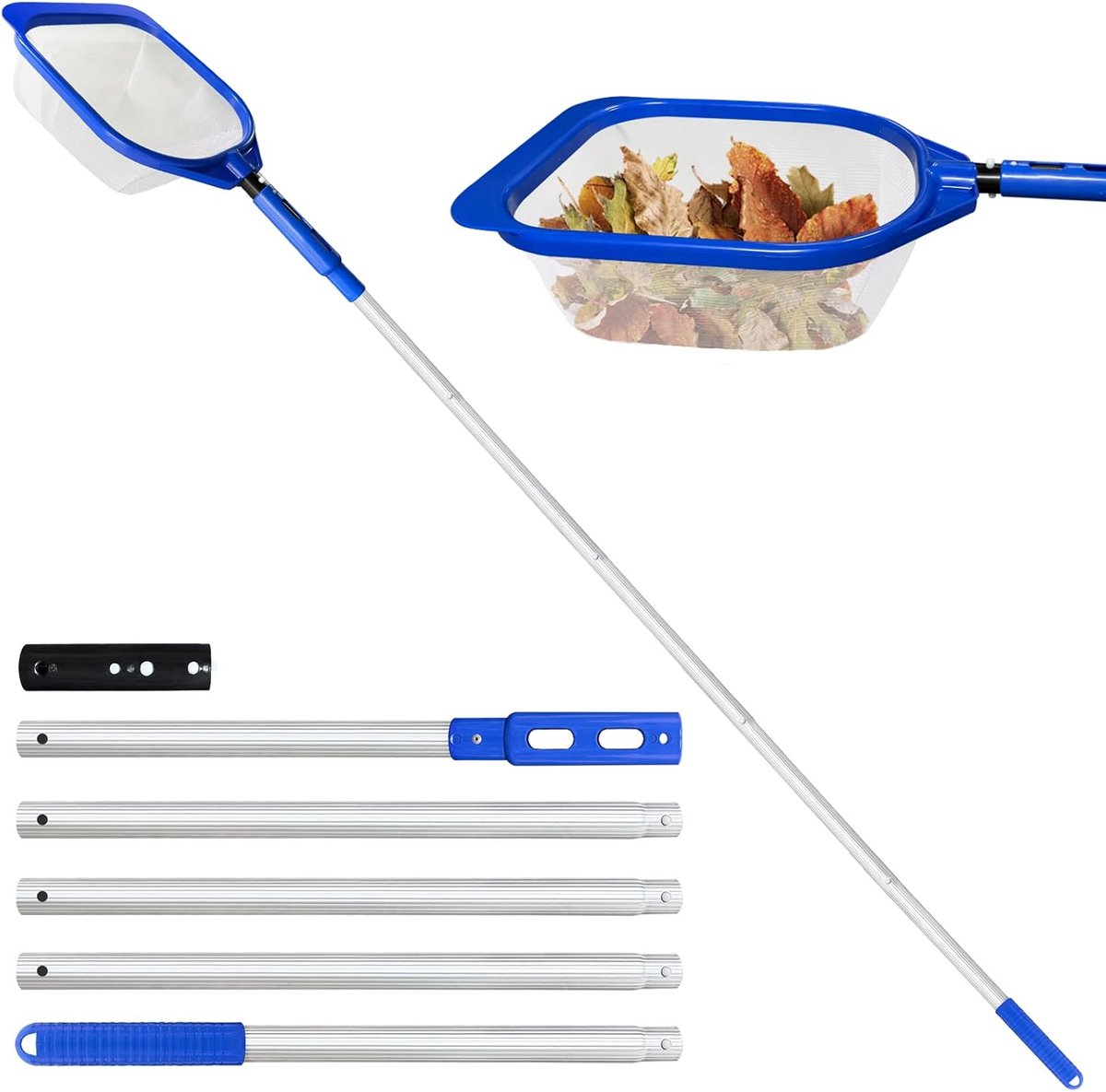 SnelShoppen - 228 cm Landing Net voor Zwembad, Verlengbare Aluminium Poles, Fijnmazig Net voor Bladeren en Insecten, Ideaal voor Tuin en Vijver