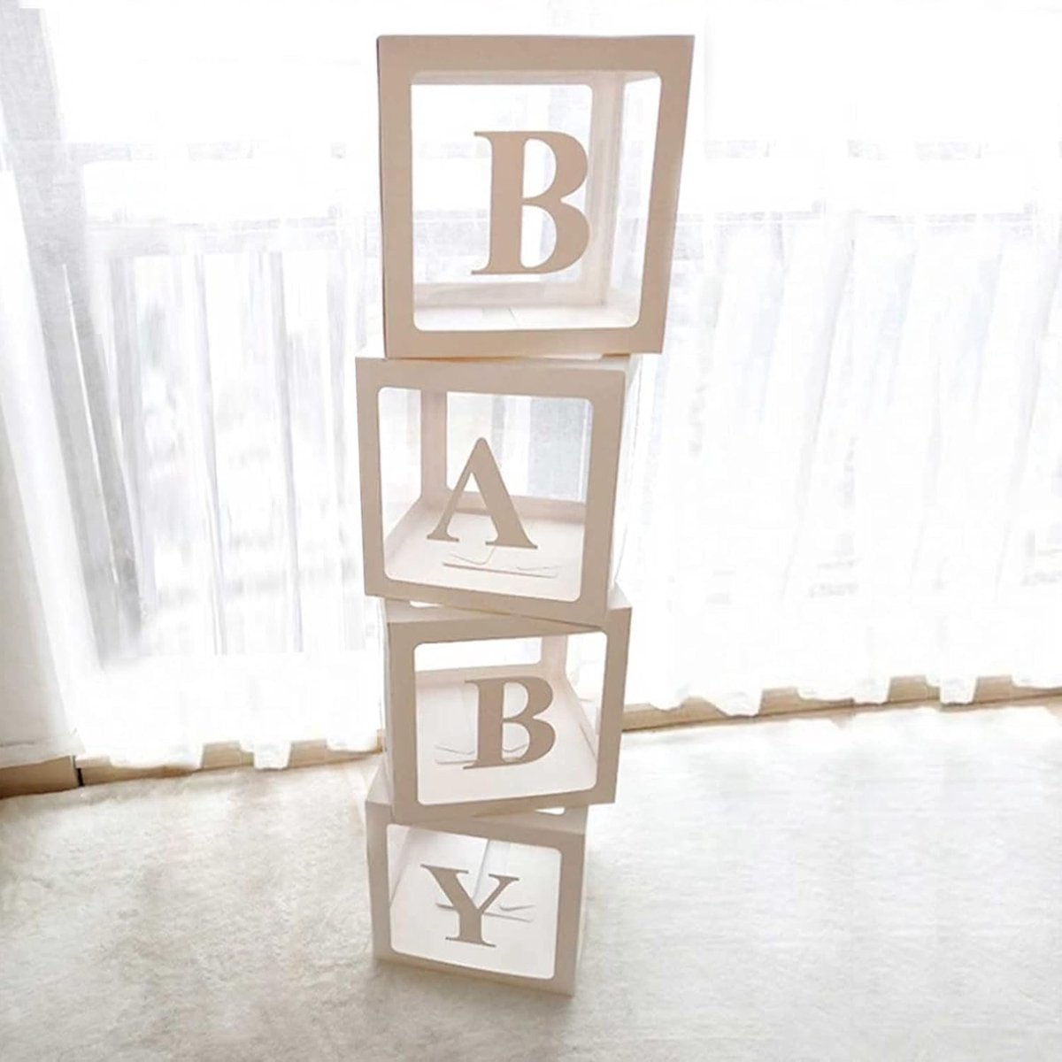 SnelShoppen - Baby Decoratie Box voor Jongens en Meisjes - Set van 4 Transparante Letter Ballon Dozen voor Baby Shower Feest
