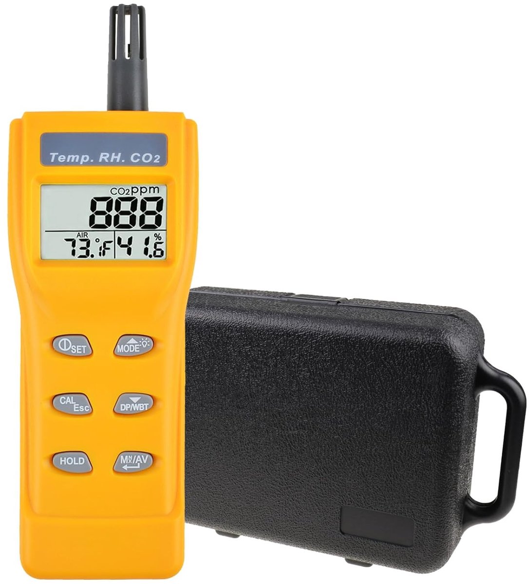SnelShoppen - CO2 meetapparaat en luchtkwaliteitsmeter met alarmfunctie, temperatuur- en vochtigheidsweergave, NDIR-sensor, 0-9999 ppm, ideaal voor bi