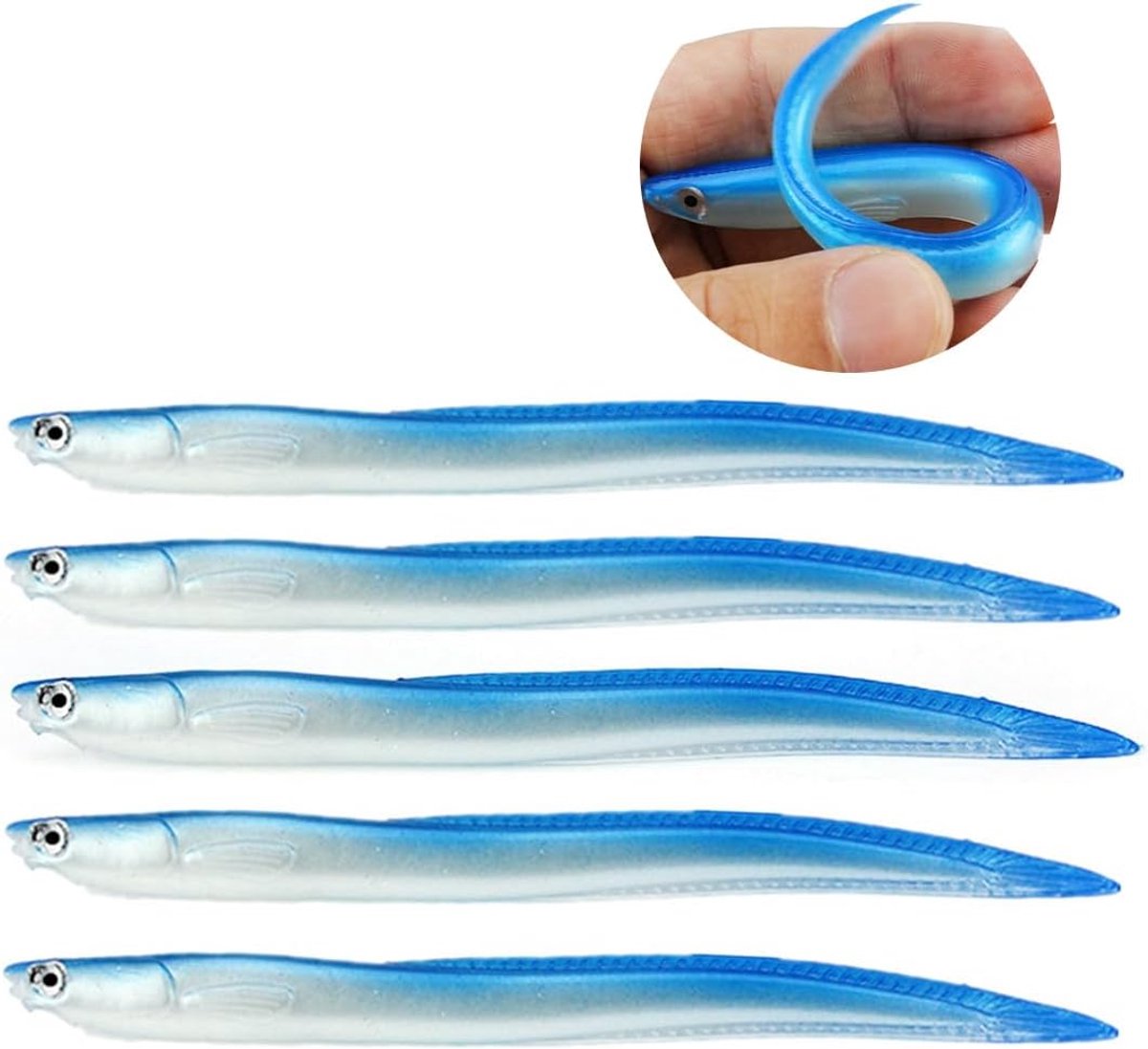 SnelShoppen - 5-delige Bionic Eel Kunstaas Set - Zachte PVC Visserslures voor Snoek en Forel - Realistische 3D Ogen en Holografische Staart - Perfect