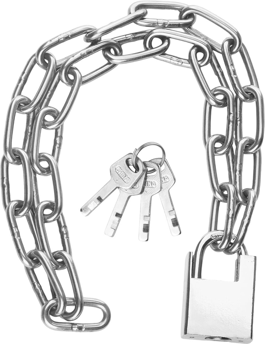 SnelShoppen - Fiets Kettingslot Veiligheid Ketting Motorlock RVS met Hangslot en Sleutel voor Garage Deur Hekken Scooter Slot