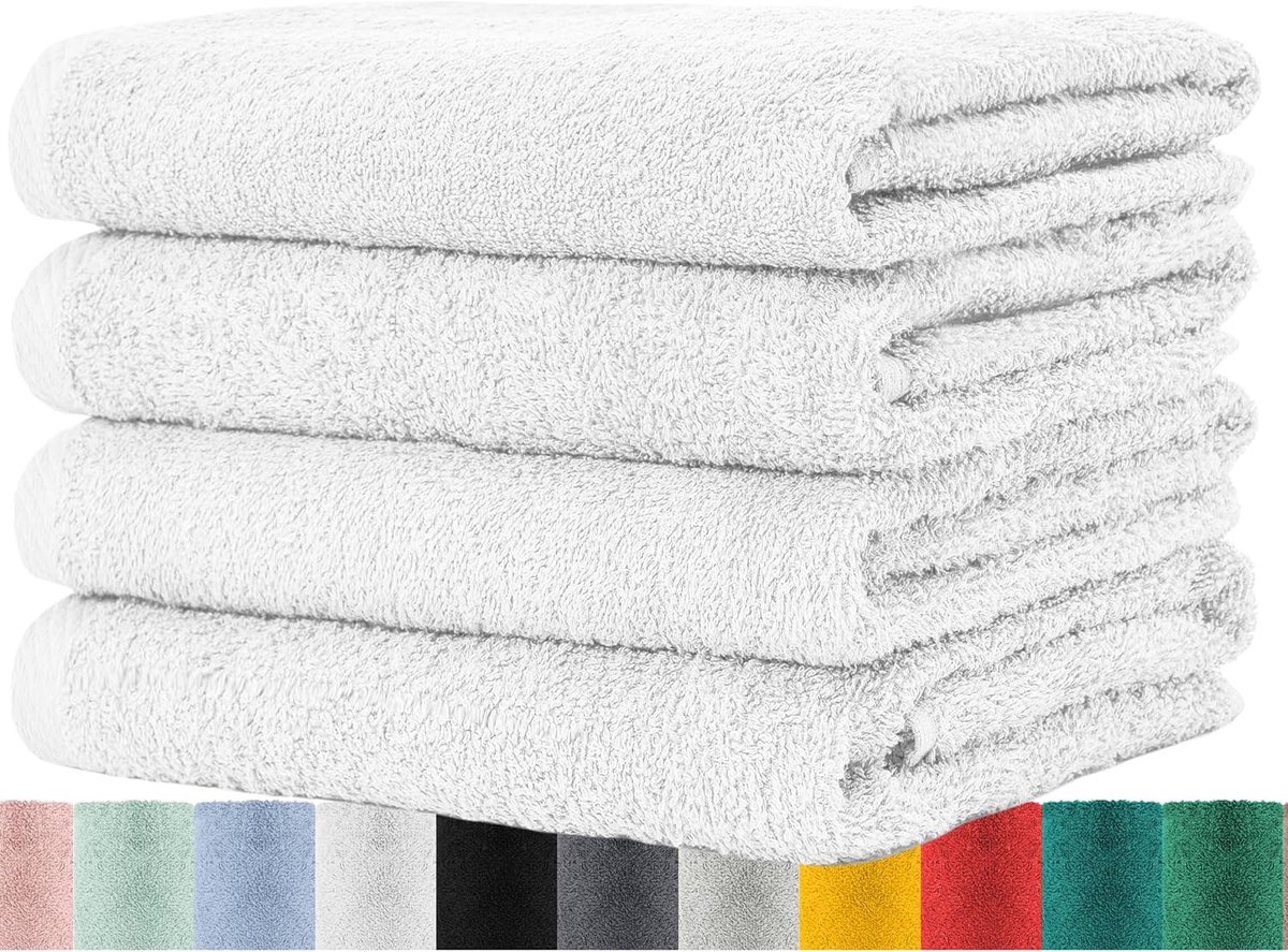 SnelShoppen - Set van 4 luxe badhanddoeken 50 x 100 cm, 100% katoen, ultra-absorberend, zacht en huidvriendelijk, witte terry handdoeken voor thuis, b