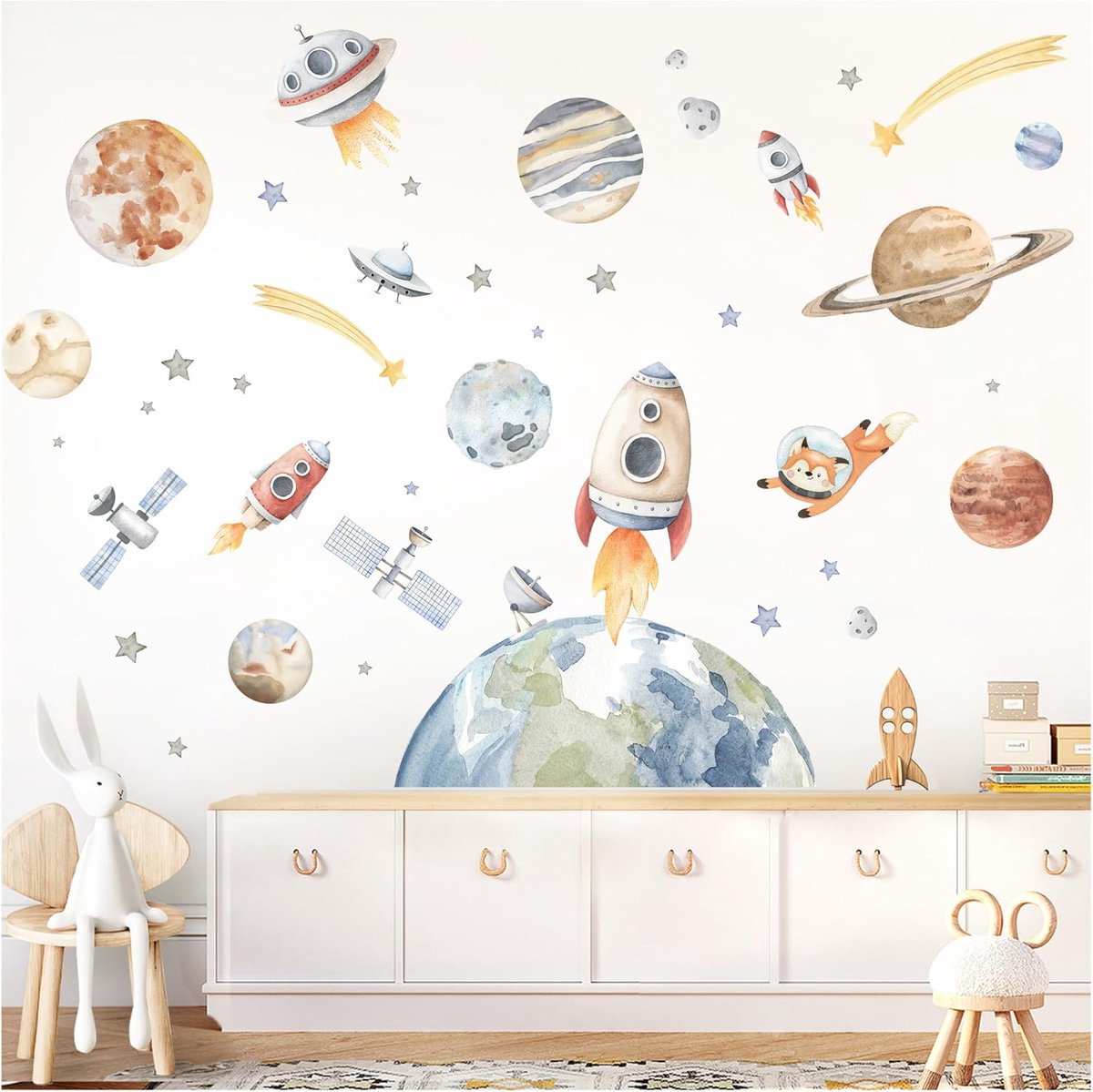 SnelShoppen - XXL Little Deco Wandsticker Ruimtevaart Universum - Zelfklevend Muurdecoratie - Premium Kwaliteit - 256x180 cm - Ideaal voor Kinderkamer
