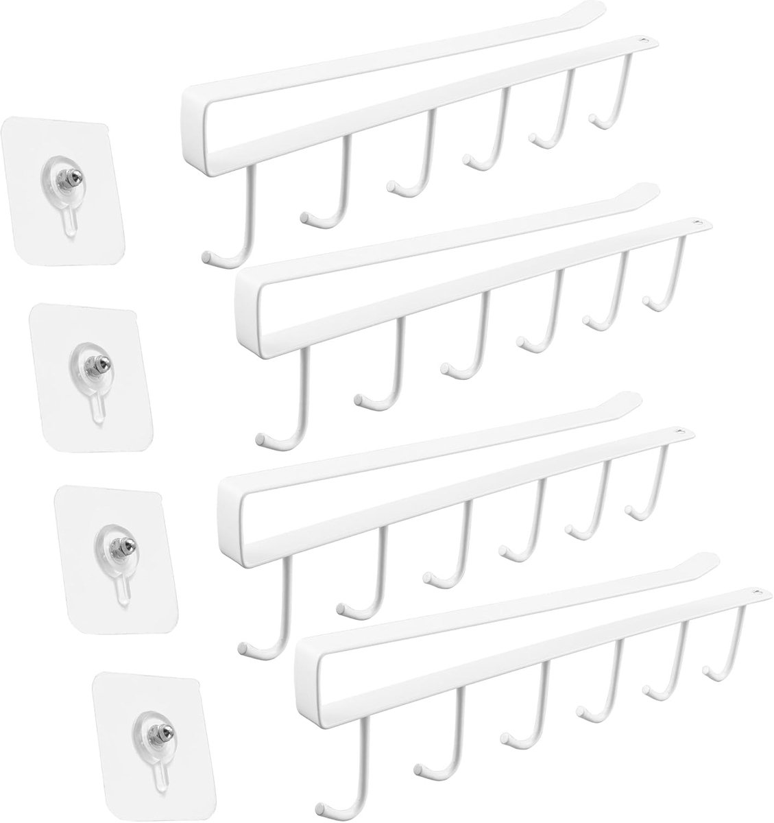SnelShoppen - 4 Stuks Cup Holders voor Keuken, Opberginrichting met Zelfklevende Schroeven, U-vormige Haak voor Kopjes, Glazen en Wijnflessen, Zwart,