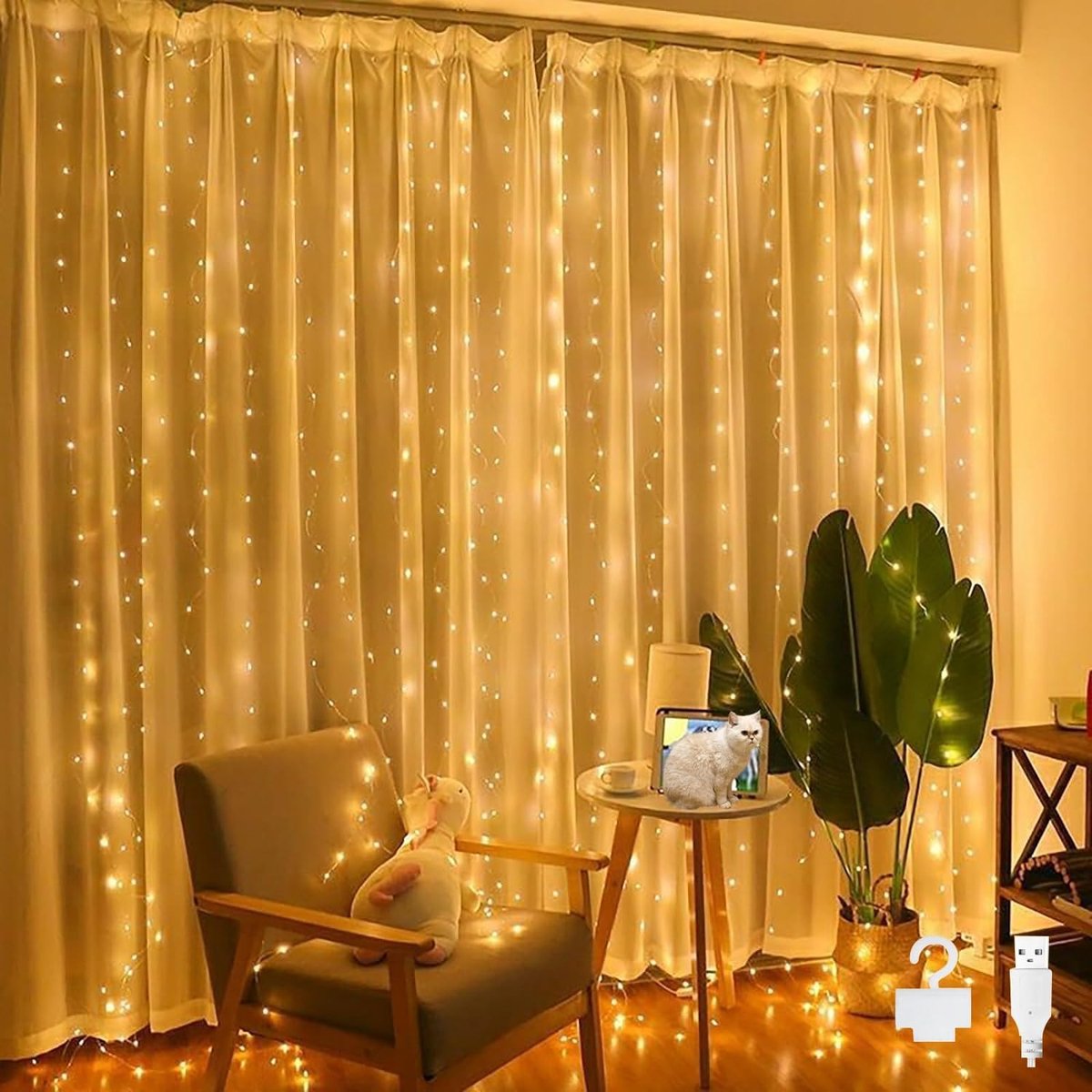 SnelShoppen - Fairy Light Curtain 2x2m met 200 LEDs - Warm Wit - IP65 Waterdicht - USB Aangedreven - Ideaal voor Feesten, Tuin, Binnen en Buiten Decor