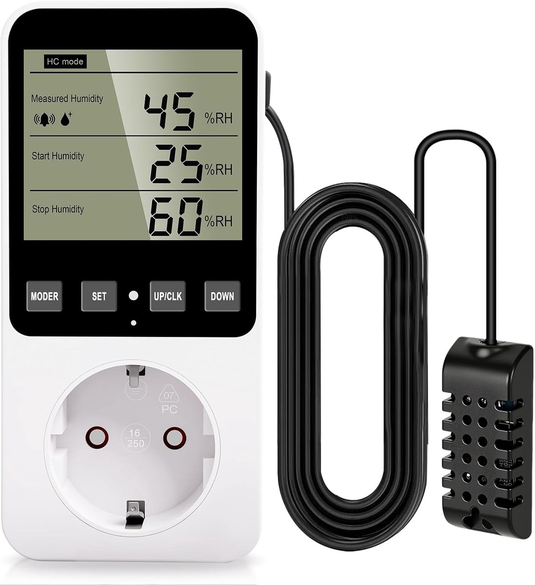 SnelShoppen - Temperature Controller Socket 230 V met Sensor, Digitale Hygrostaat, Vochtigheidscontroller met Alarm voor Ontvochtiger, Terrarium, Verw