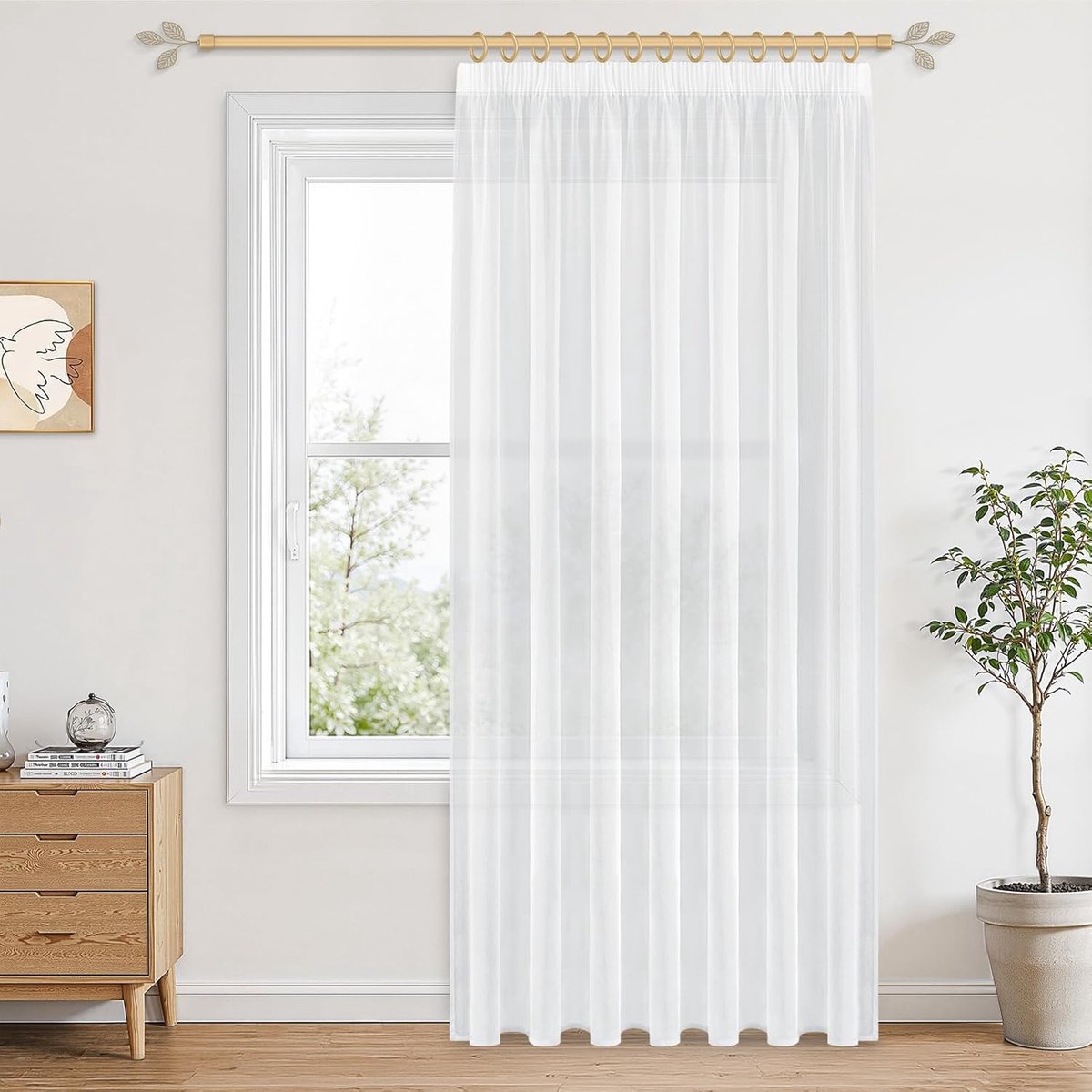 SnelShoppen - Translucent Vouwgordijn 200 x 225 cm met Rimpelband - Bohemian Stijl voor Modern Woonkamer, Slaapkamer en Keuken - Wit