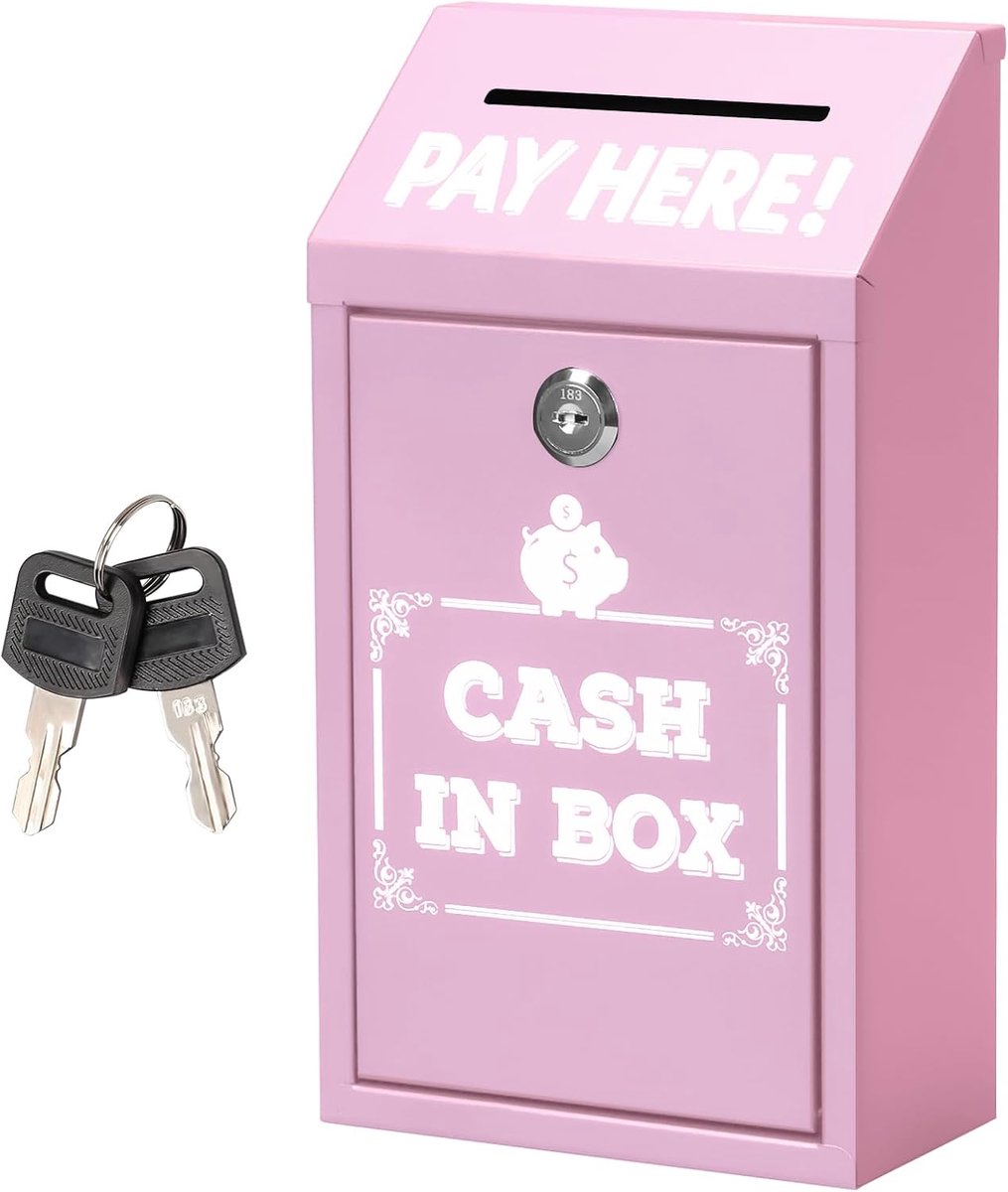 SnelShoppen - Metalen Donatiebox, Aanbevelingsbox, Buitenpostbus, Donatie Collectiebox met Sleutels, Wandmontage, Roze - Duurzaam en Weerbestendig