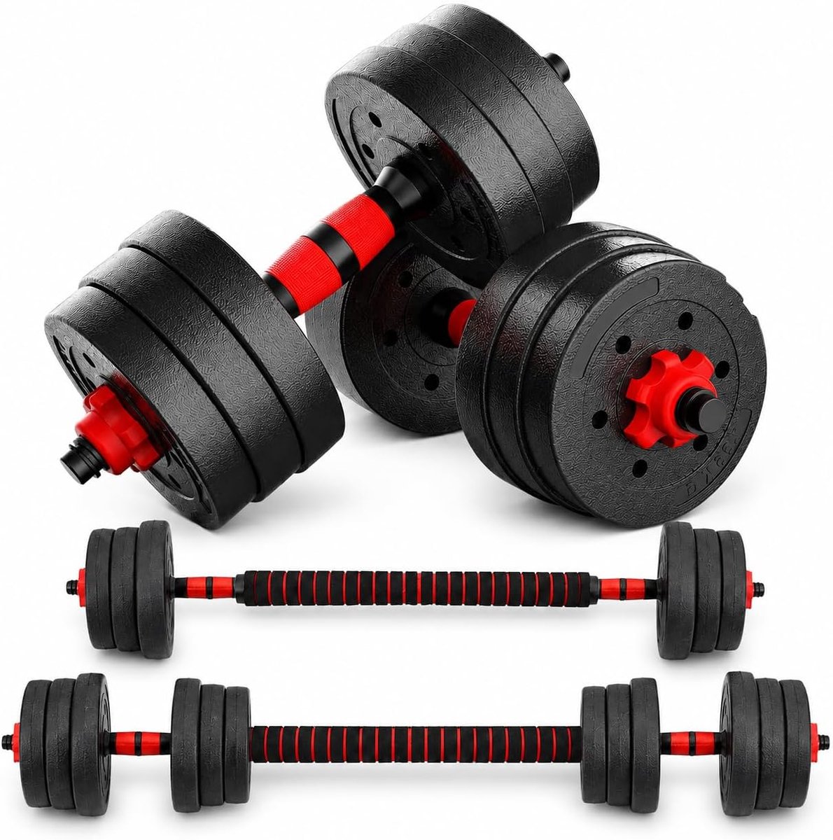 SnelShoppen - 2-in-1 Halterset 15-30 kg - Verstelbare Dumbbells en Barbell - Krachttrainingsset met Gewichten voor Thuis Gym - Compleet met Anti-slip