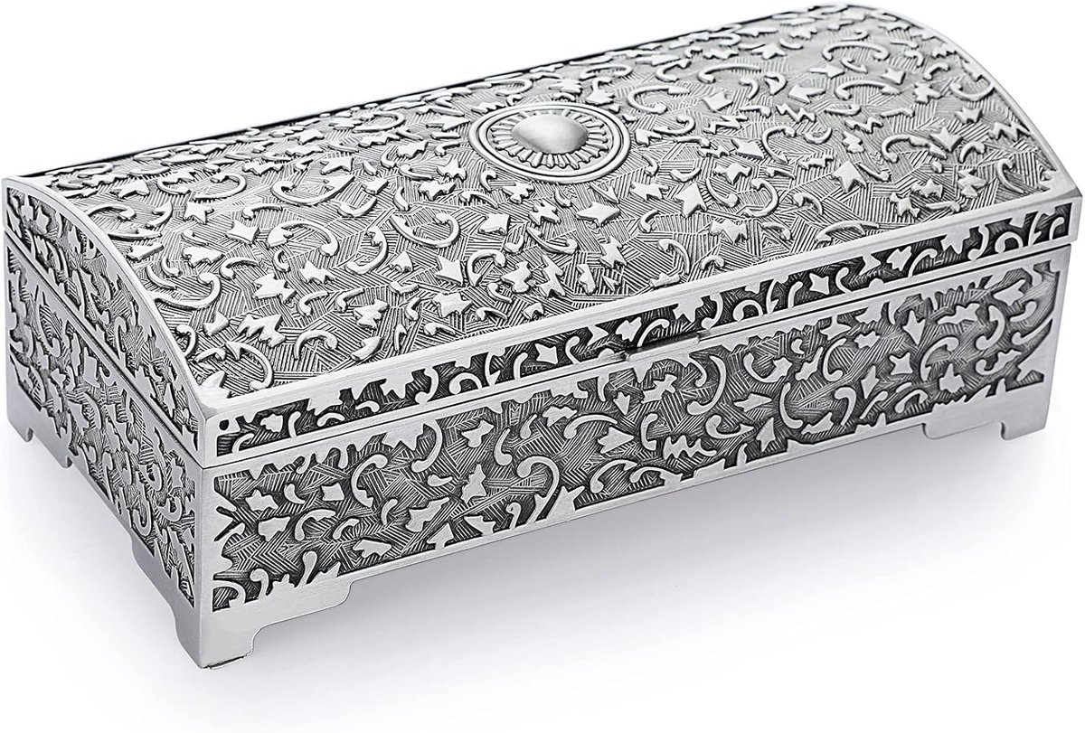 SnelShoppen - Antieke Zilveren Sieradenbox - Vintage Juwelen Display Casus voor Ringen, Oorbellen, Kettingen, Armbanden, Horloges - Mini Opbergdoos -