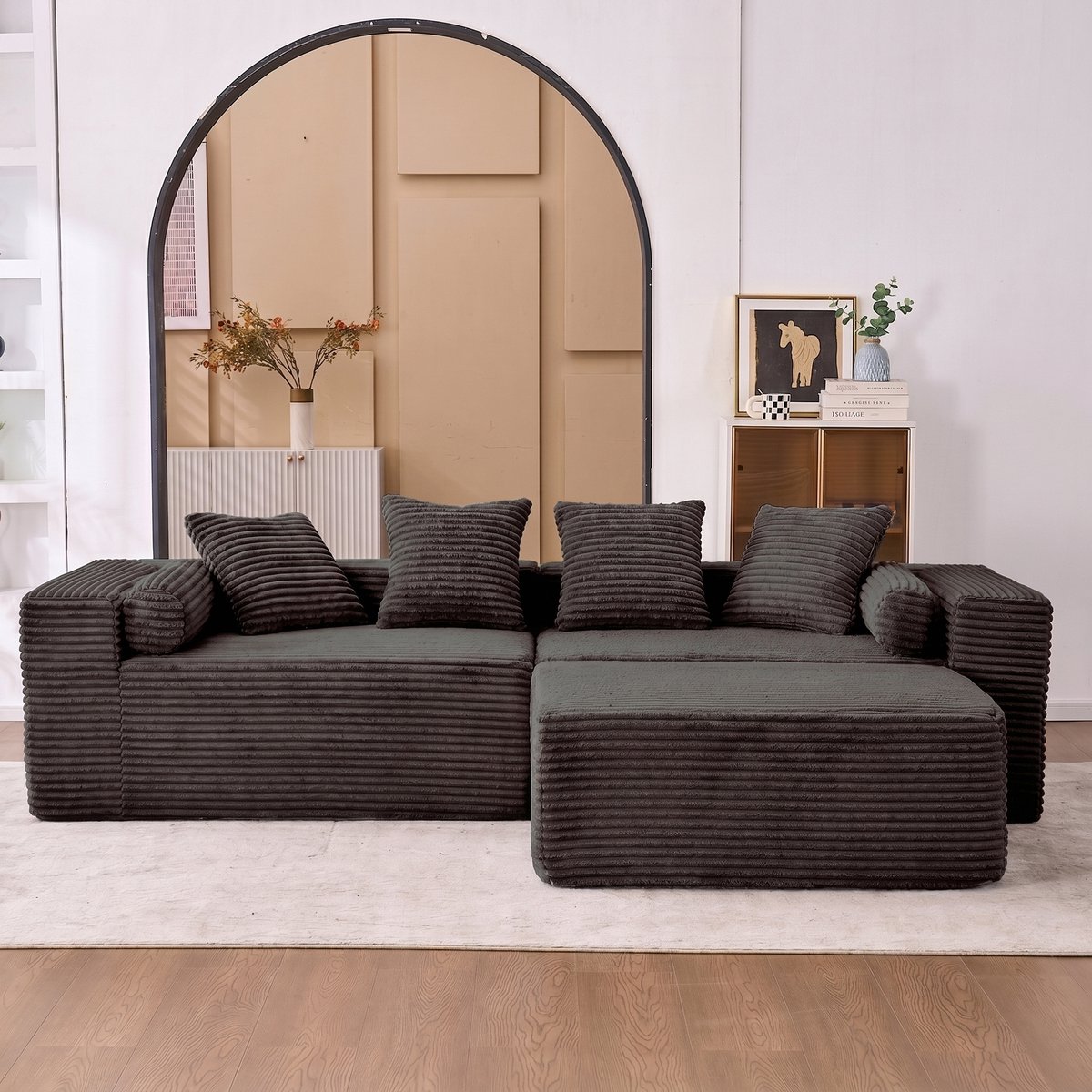 Modulaire Hoekbank L Vormig Zwart Zonder Montage Chenille Stof Voor Woonkamer En Slaapkamer Compact En Flexibel Met Vrije Opstelling