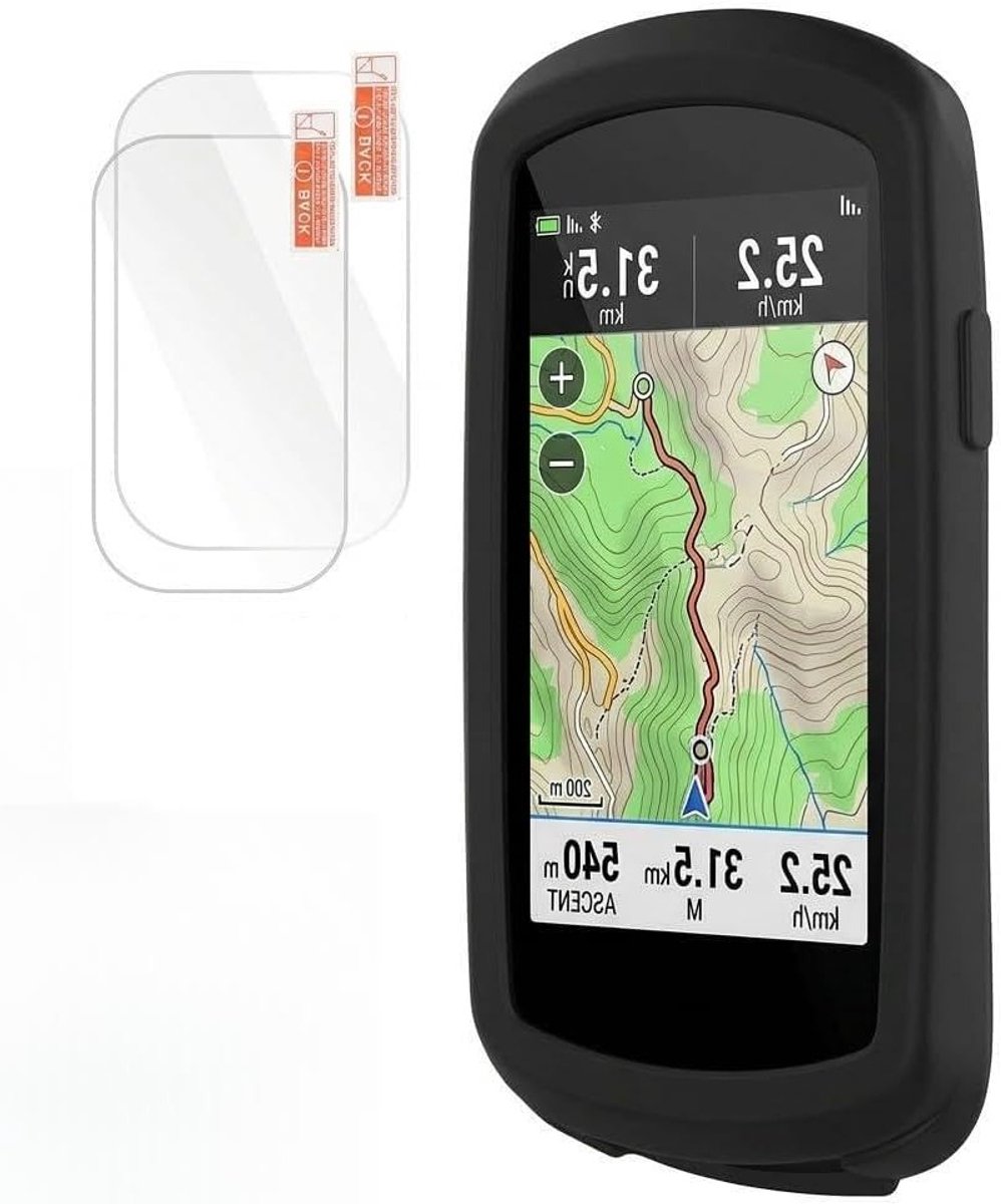 Hoes voor Edge 1040/1040 Solar, siliconen beschermhoes met pantserglas, 9H hardheid en stootbestendige GPS-accessoires, zwart en duurzaam