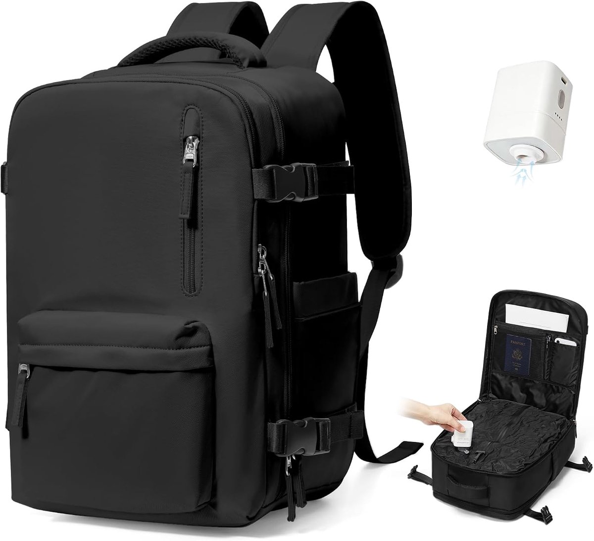 SnelShoppen - Vacuum Backpack 40x30x20 Ryanair Wizzair Reiskoffer Handbagage Rugzak met Vacuum Systeem voor Mannen en Vrouwen - 40x20x25 Casual Zwart
