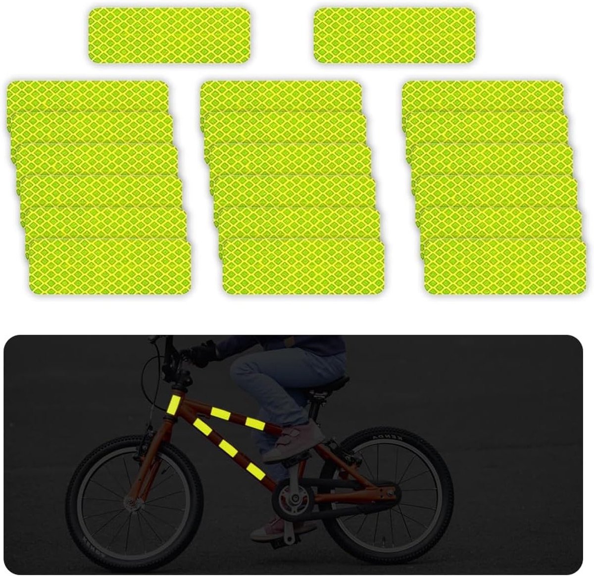 Veiligheidsreflectoren voor Kinderwagens - Set van 20 Zelfklevende Neon Gele Reflectorbanden voor Kinderwagens, Rugzakken, Fietsen en Rolstoelen