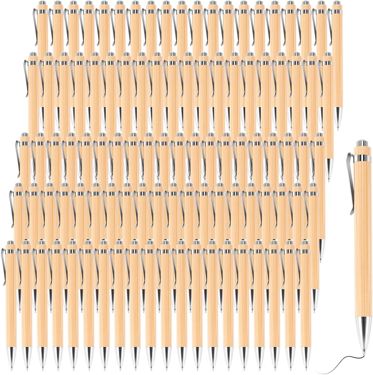 Set van 100 Biologische Bamboe Balpennen voor Kantoor en School - Perfecte Schrijfaccessoires met Zwarte Inkt