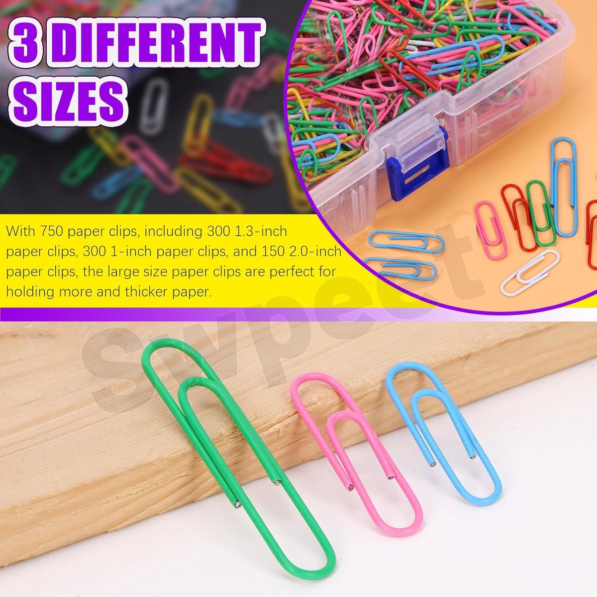 SnelShoppen - 450 Stuks Gekleurde Metalen Paperclips, 2.8/3.2/5 cm, Assorted Maten, Herbruikbaar, Ideaal voor Kantoor, School en Documentorganisatie